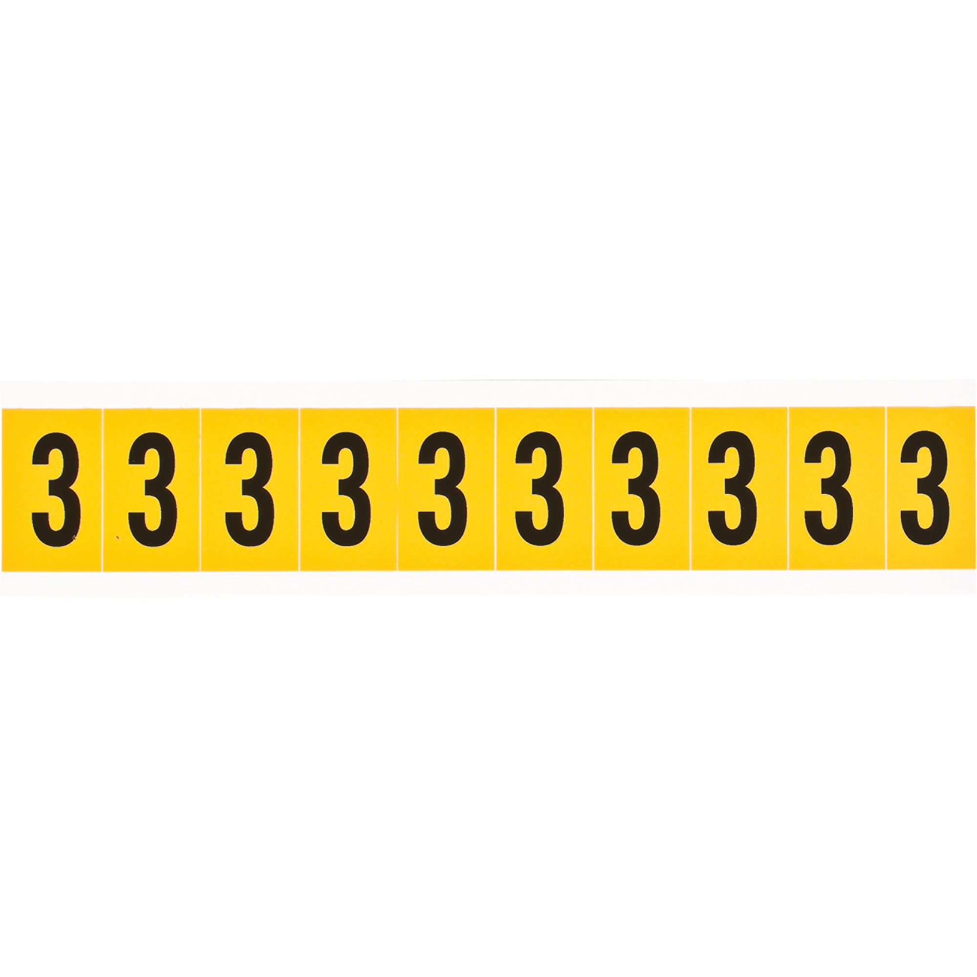 Étiquettes de lettres et chiffres individuels, 3, 1" h, Noir sur jaune
