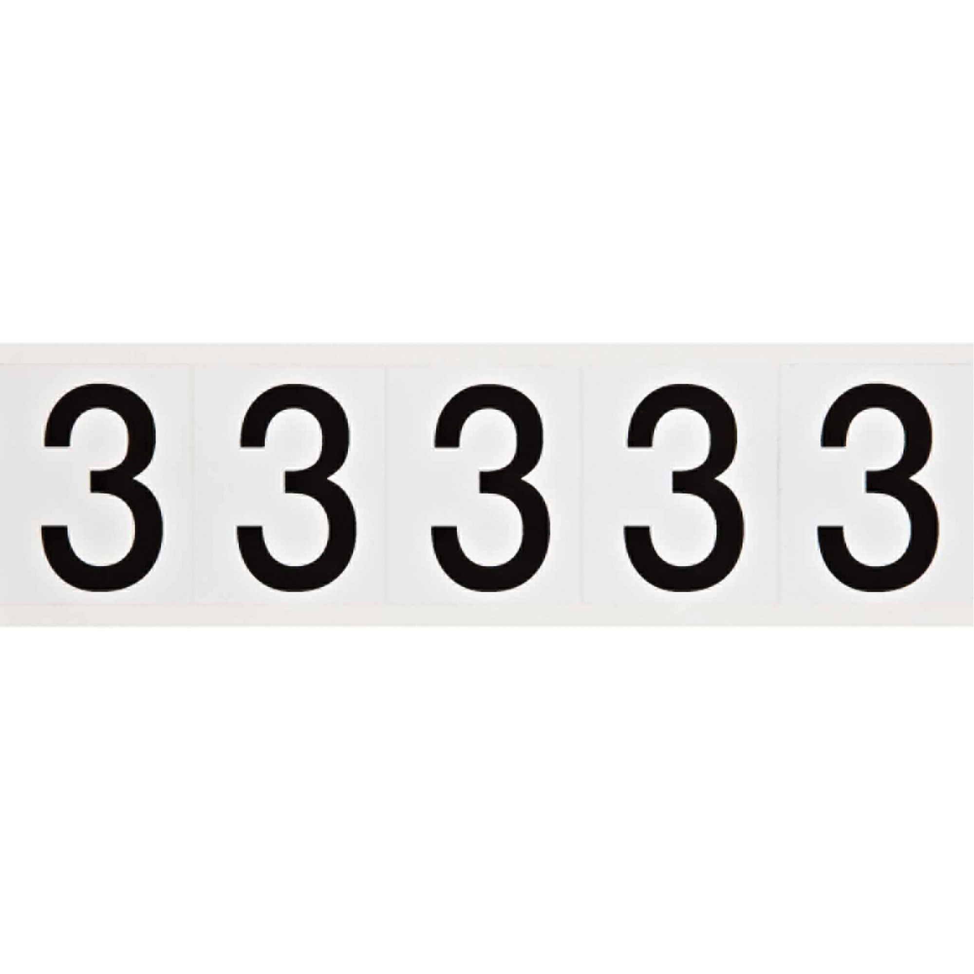 Étiquettes de lettres et chiffres individuels, 3, 2" h, Noir sur blanc