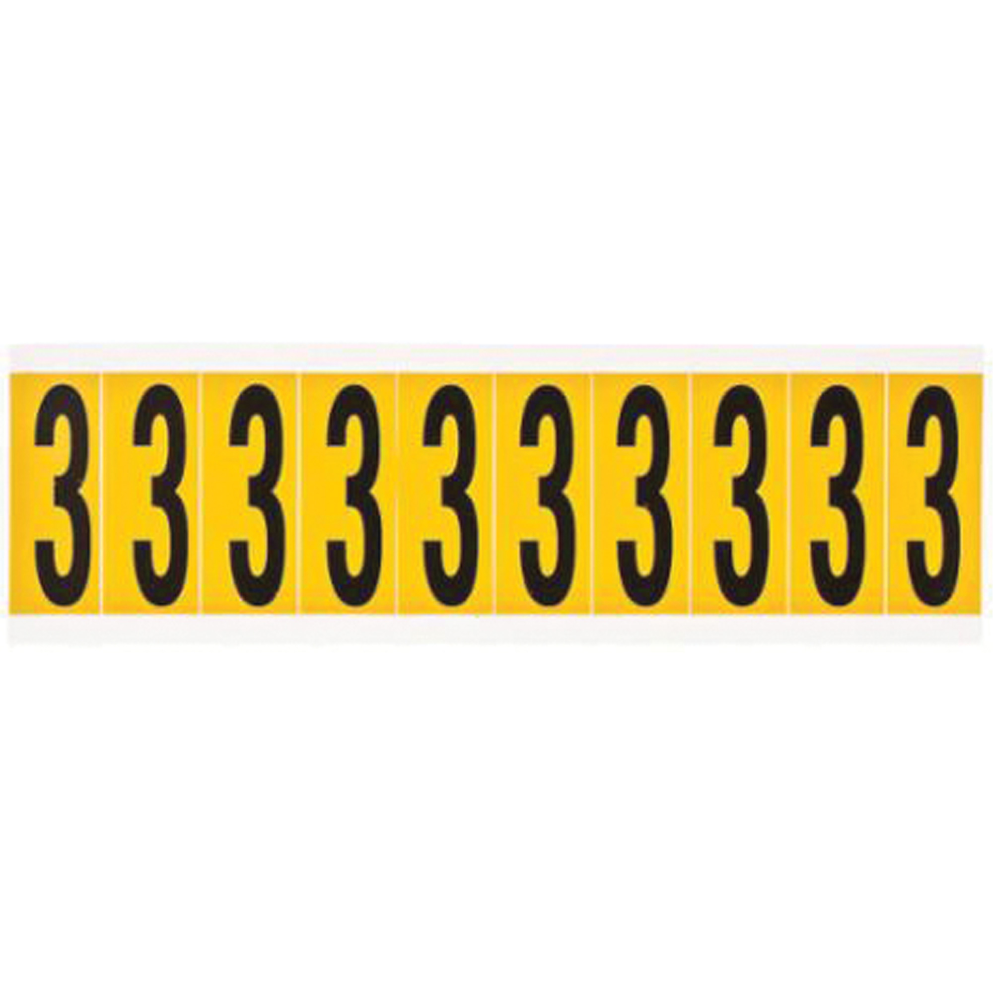 Étiquettes de lettres et chiffres individuels, 3, 2" h, Noir sur jaune
