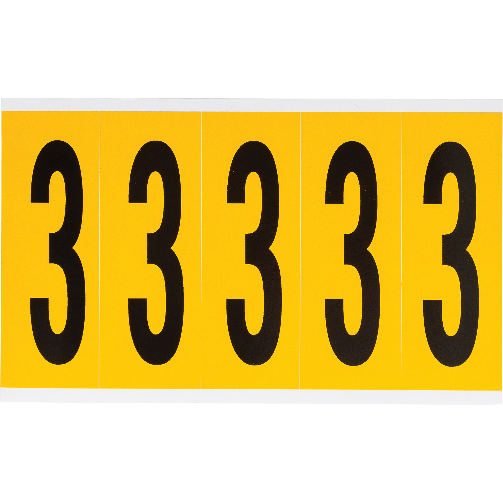 Étiquettes de lettres et chiffres individuels, 3, 4" h, Noir sur jaune