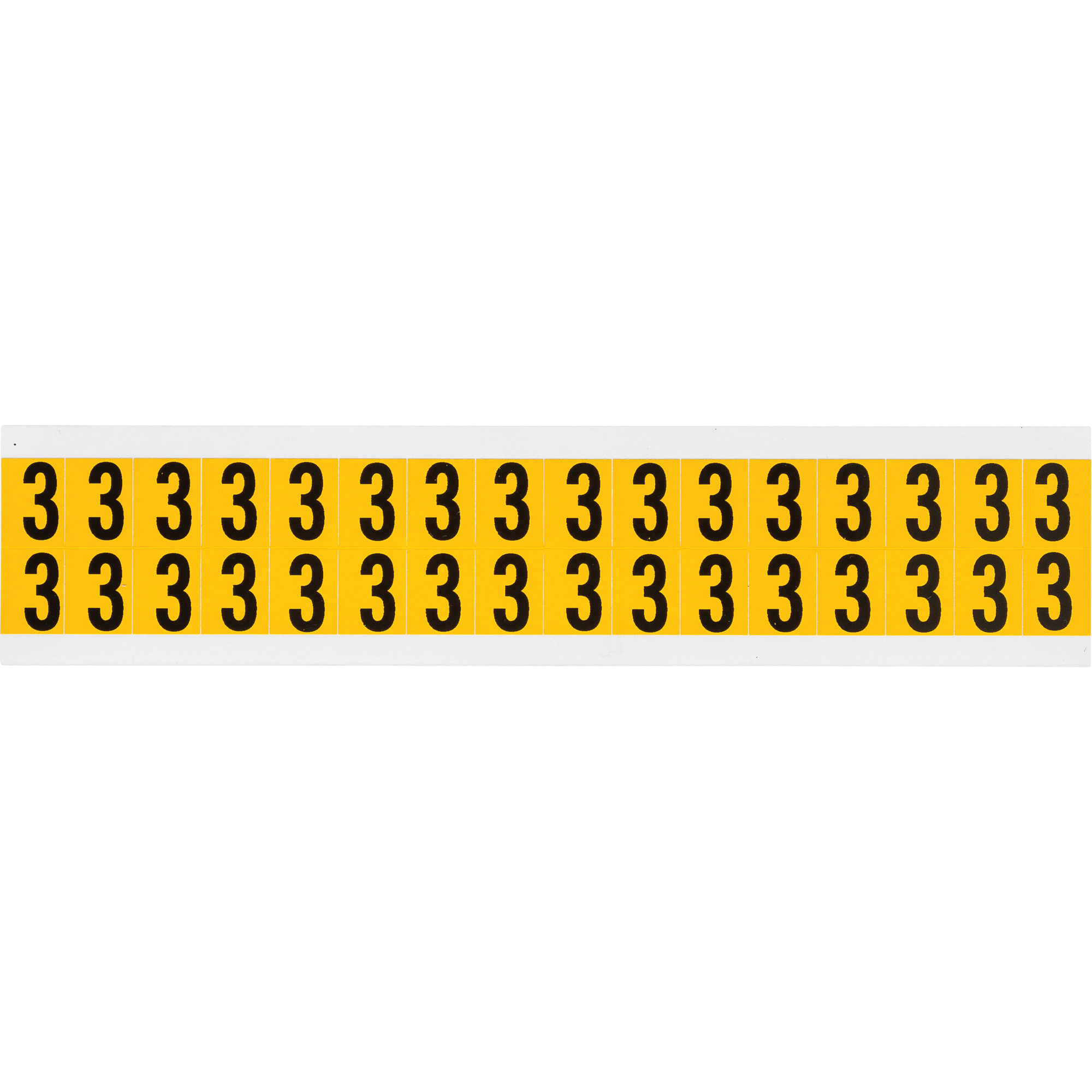 Étiquettes de lettres et chiffres individuels, 3, 5/8" h, Noir sur jaune