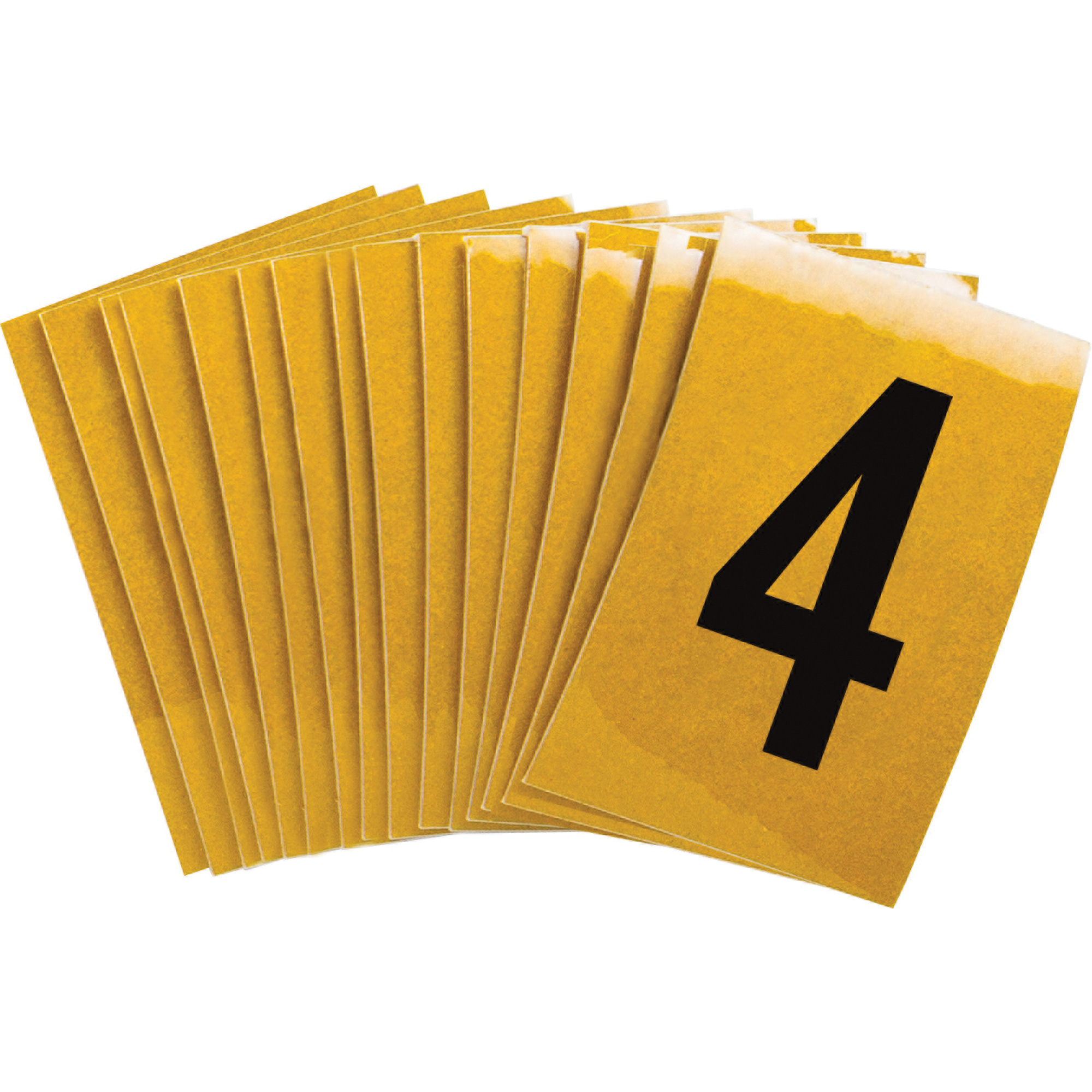 Étiquettes de lettres et chiffres individuels, 4, 2" h, Noir sur jaune
