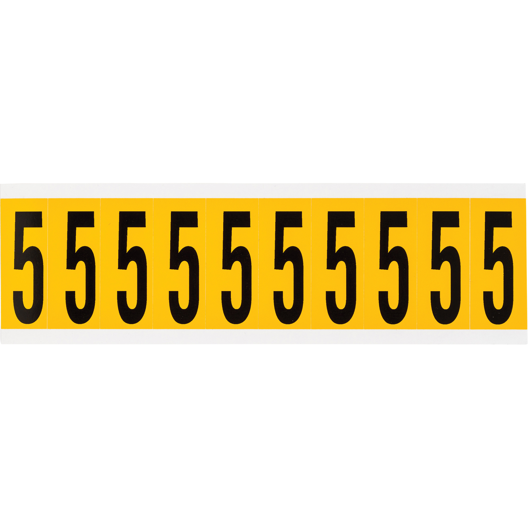 Étiquettes de lettres et chiffres individuels, 5, 2" h, Noir sur jaune