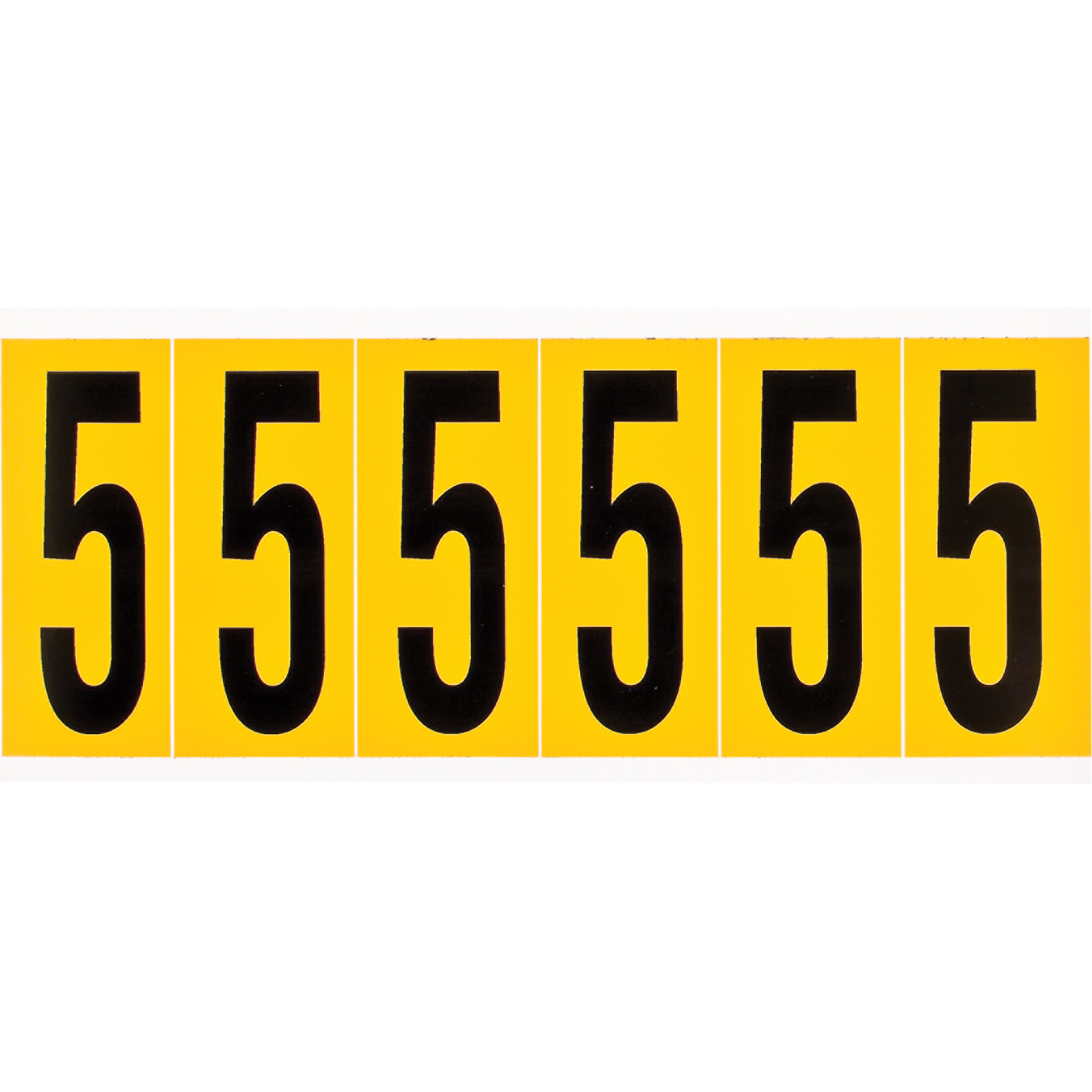 Étiquettes de lettres et chiffres individuels, 5, 3" h, Noir sur jaune
