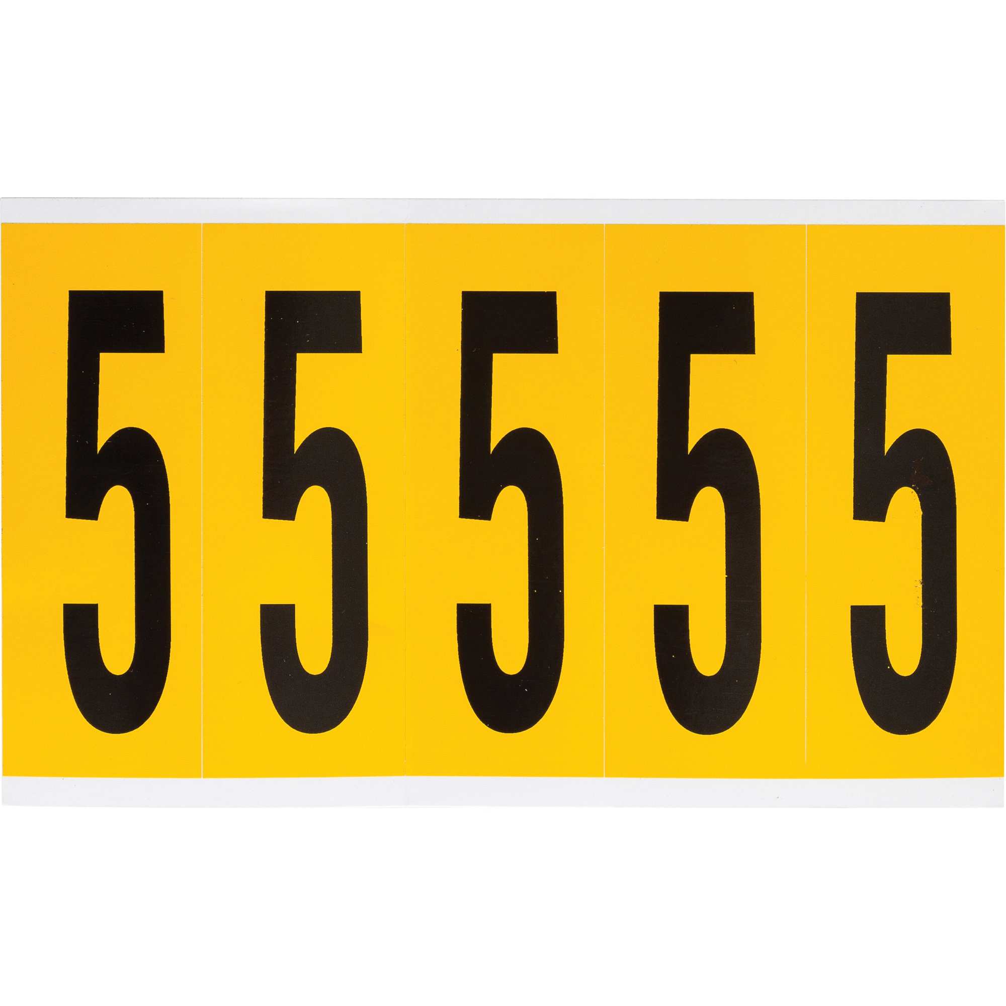 Étiquettes de lettres et chiffres individuels, 5, 4" h, Noir sur jaune