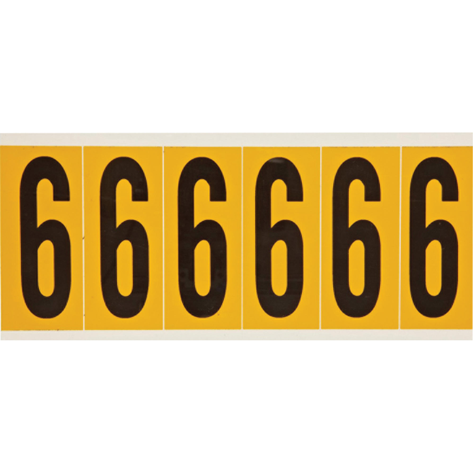 Étiquettes de lettres et chiffres individuels, 6, 3" h, Noir sur jaune