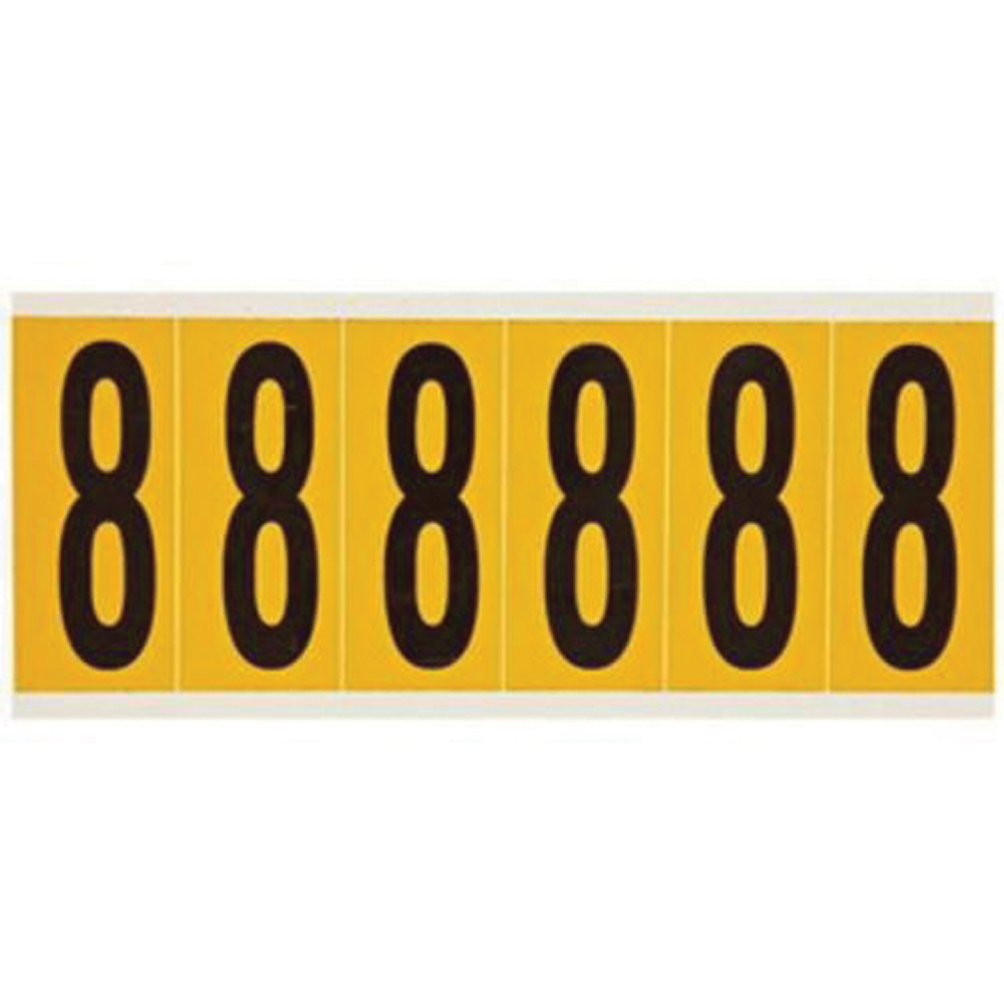 Étiquettes de lettres et chiffres individuels, 8, 3" h, Noir sur jaune