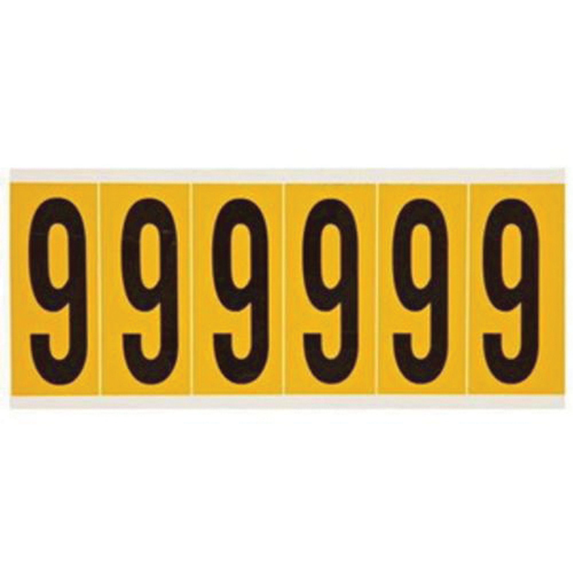 Étiquettes de lettres et chiffres individuels, 9, 3" h, Noir sur jaune