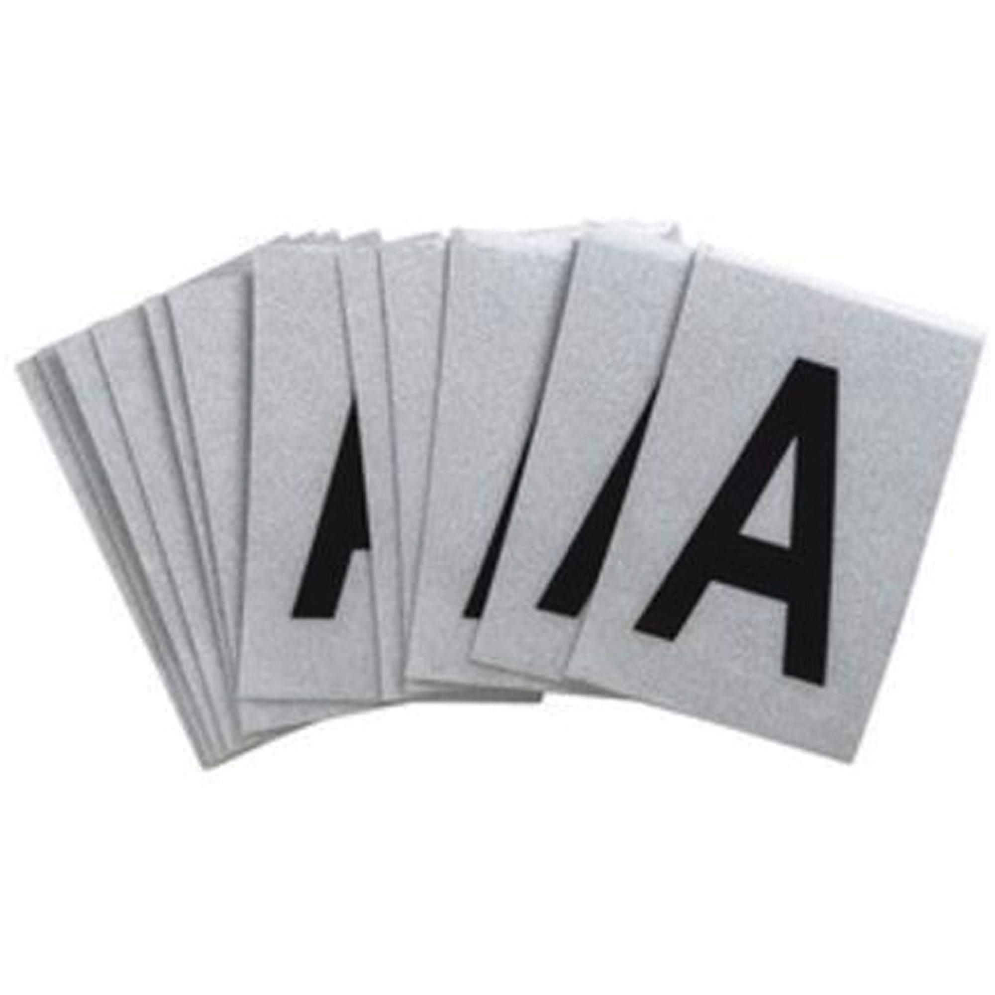 Étiquettes de lettres et chiffres individuels, A, 1" h, Noir sur argent