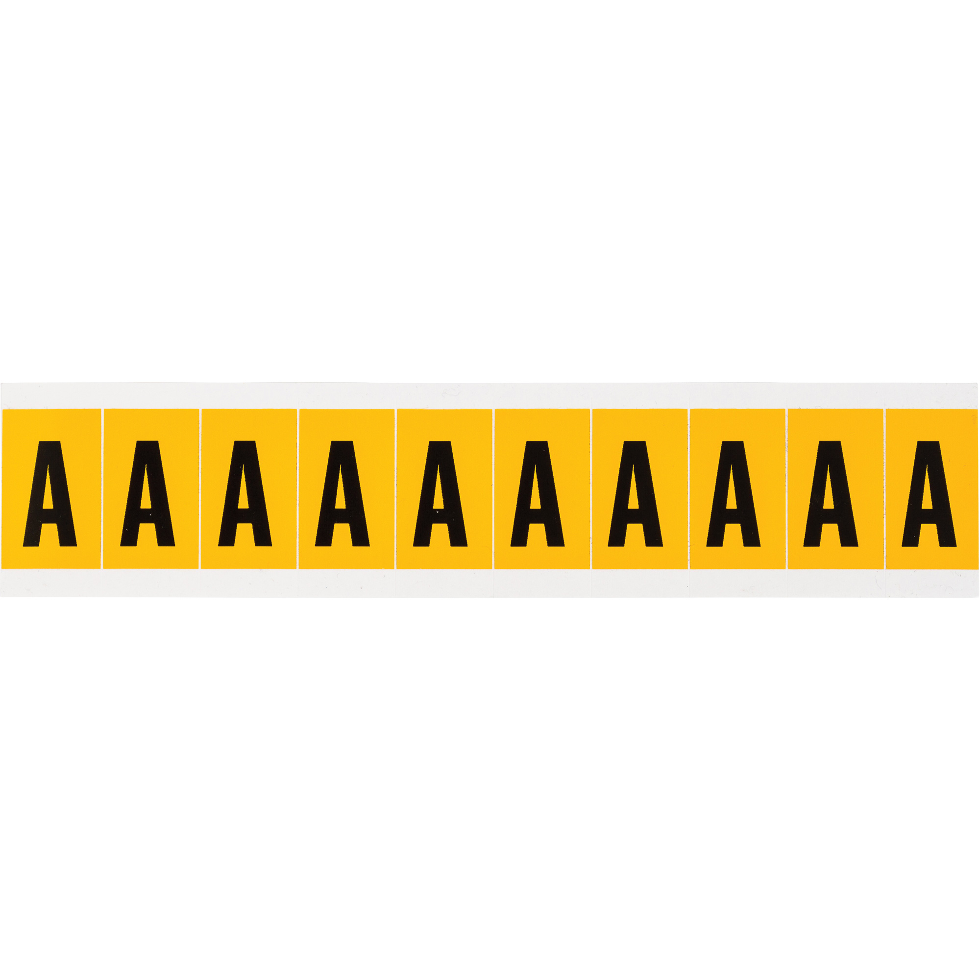 Étiquettes de lettres et chiffres individuels, A, 1" h, Noir sur jaune