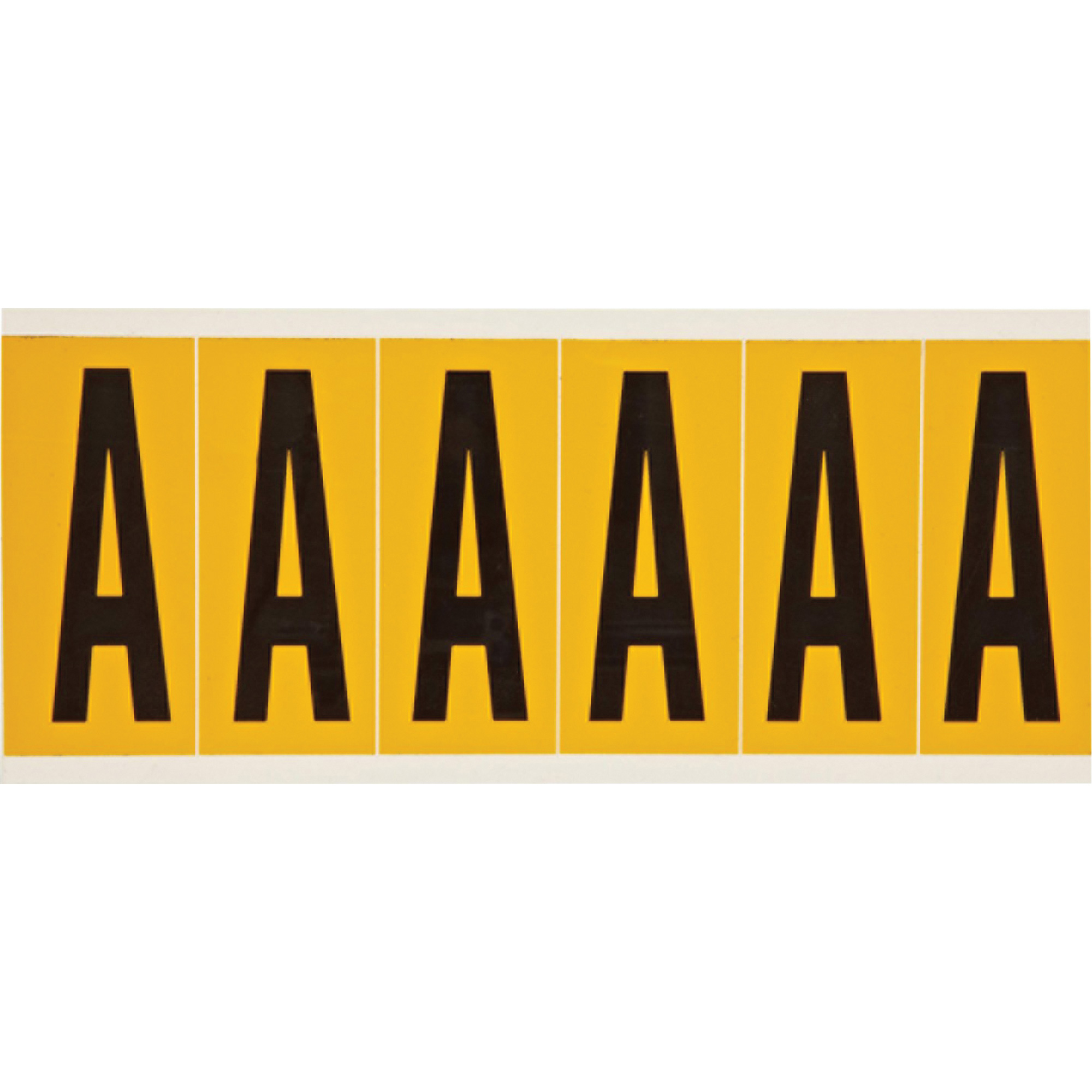 Étiquettes de lettres et chiffres individuels, A, 3" h, Noir sur jaune