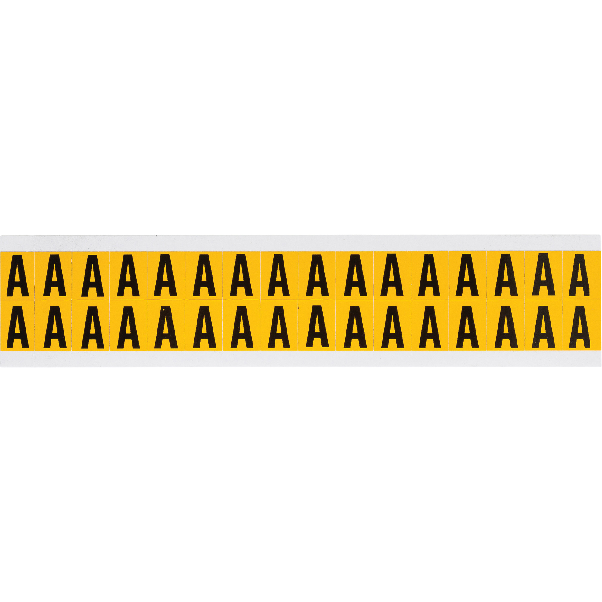 Étiquettes de lettres et chiffres individuels, A, 5/8" h, Noir sur jaune