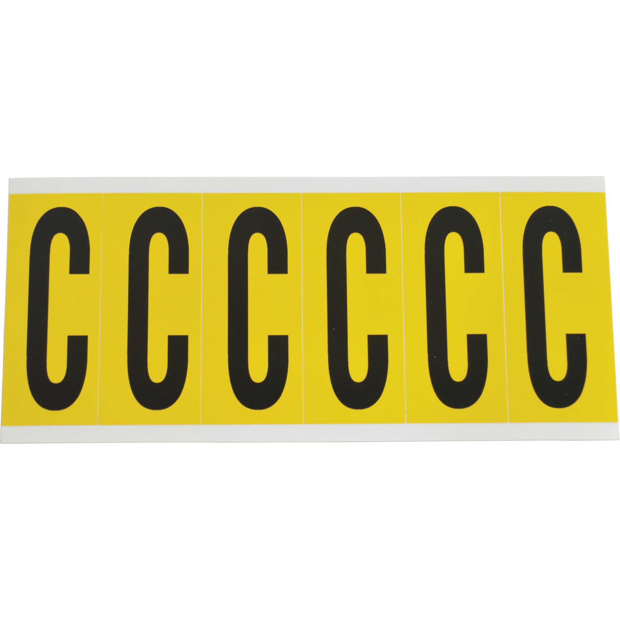 Étiquettes de lettres et chiffres individuels, C, 3" h, Noir sur jaune