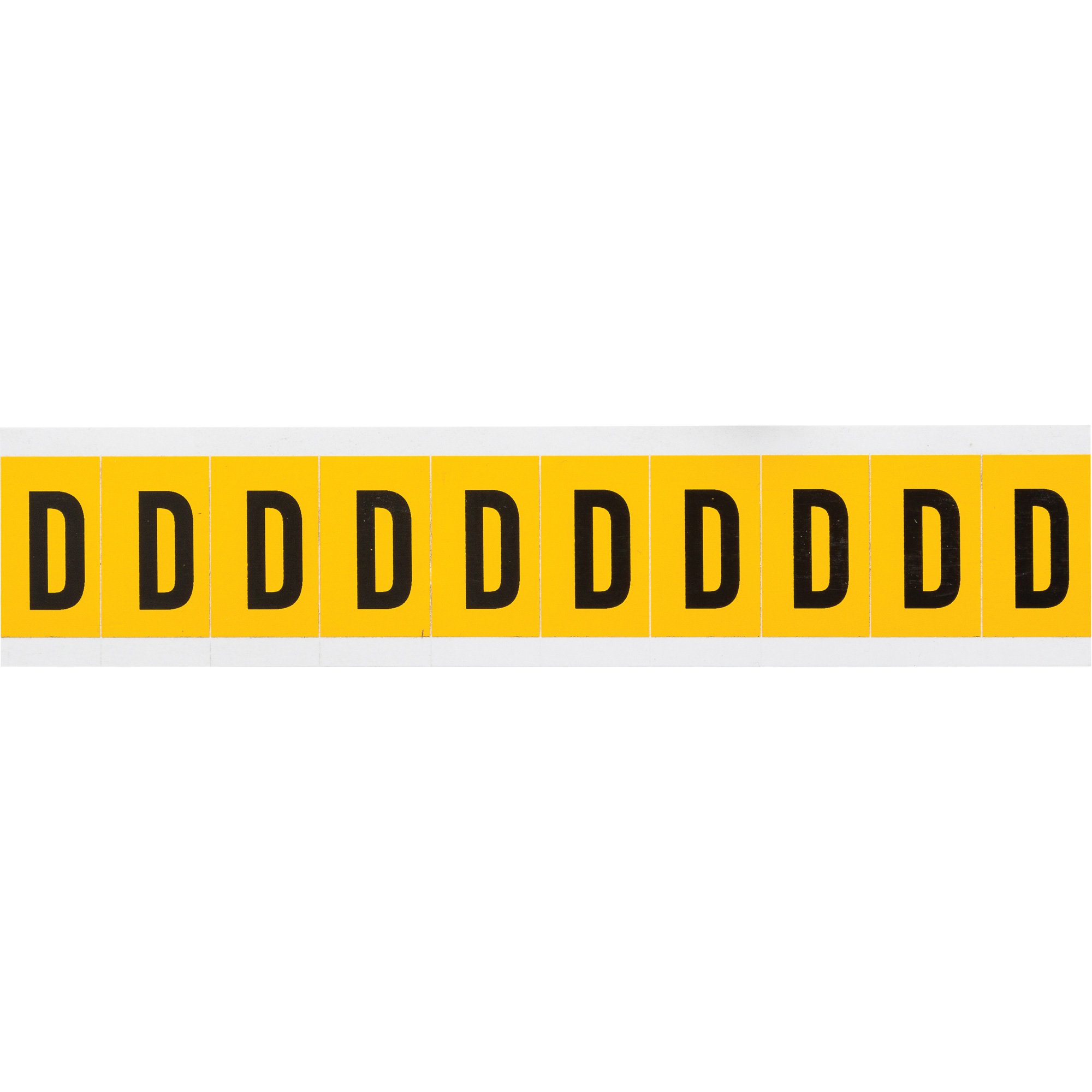 Étiquettes de lettres et chiffres individuels, D, 1" h, Noir sur jaune