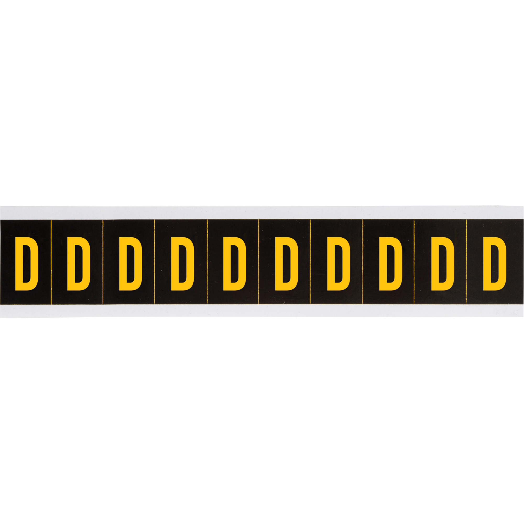 Étiquettes de lettres et chiffres individuels, D, 2" h, Jaune sur noir