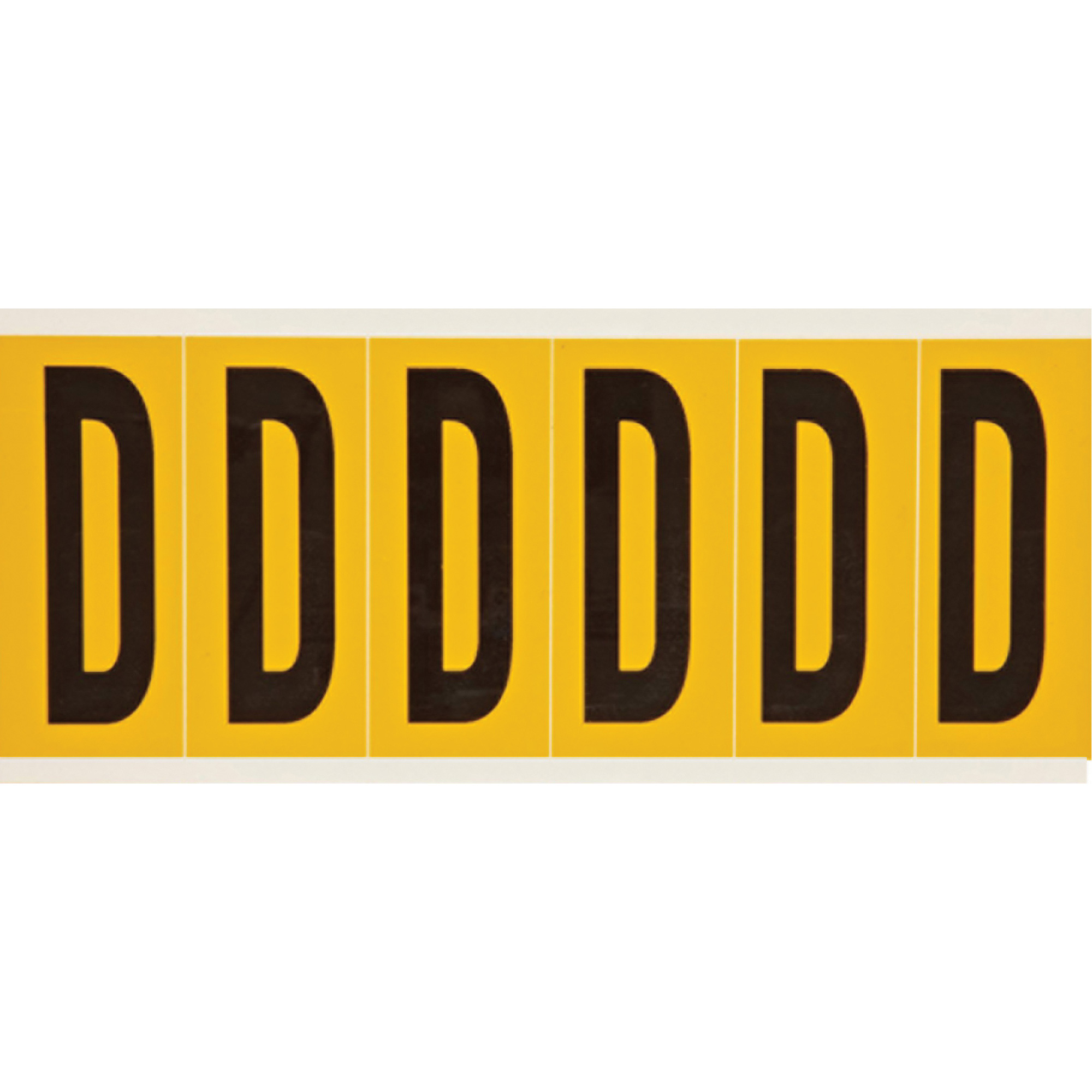 Étiquettes de lettres et chiffres individuels, D, 3" h, Noir sur jaune