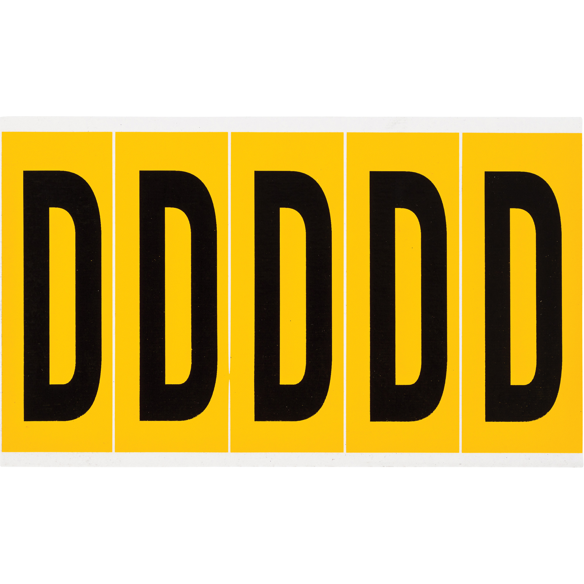 Étiquettes de lettres et chiffres individuels, D, 4" h, Noir sur jaune