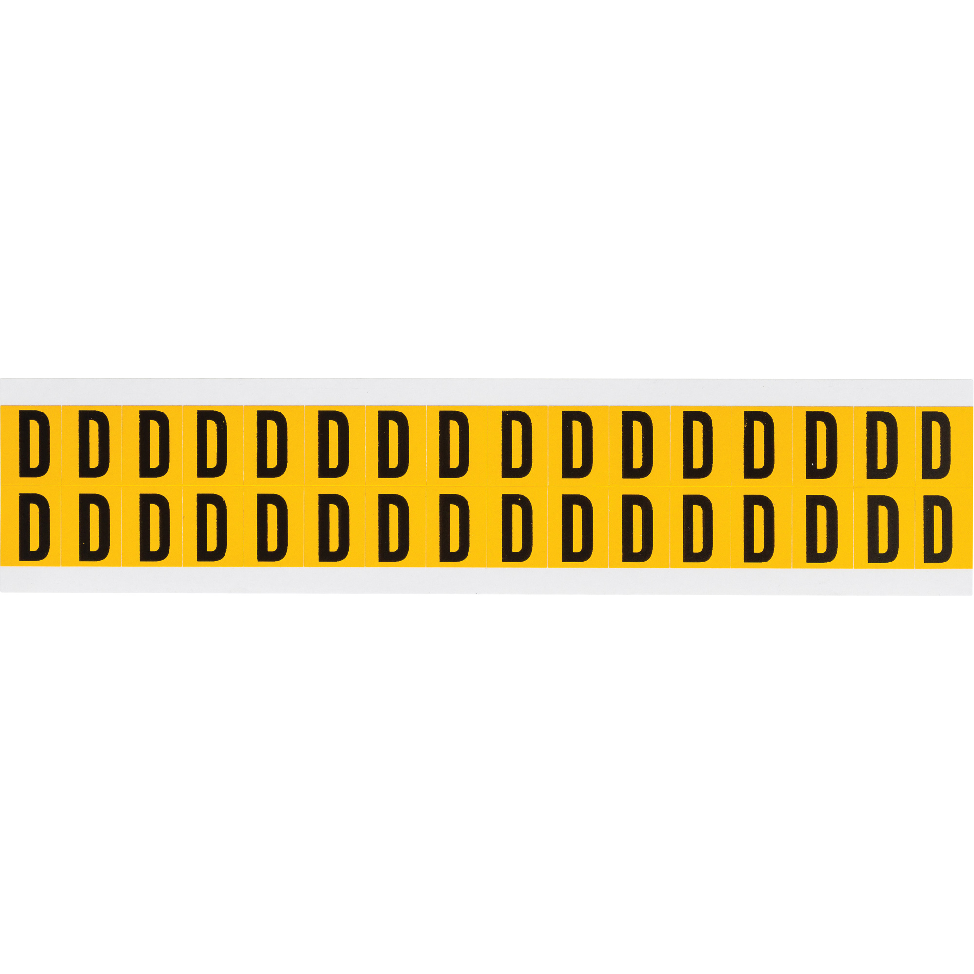 Étiquettes de lettres et chiffres individuels, D, 5/8" h, Noir sur jaune