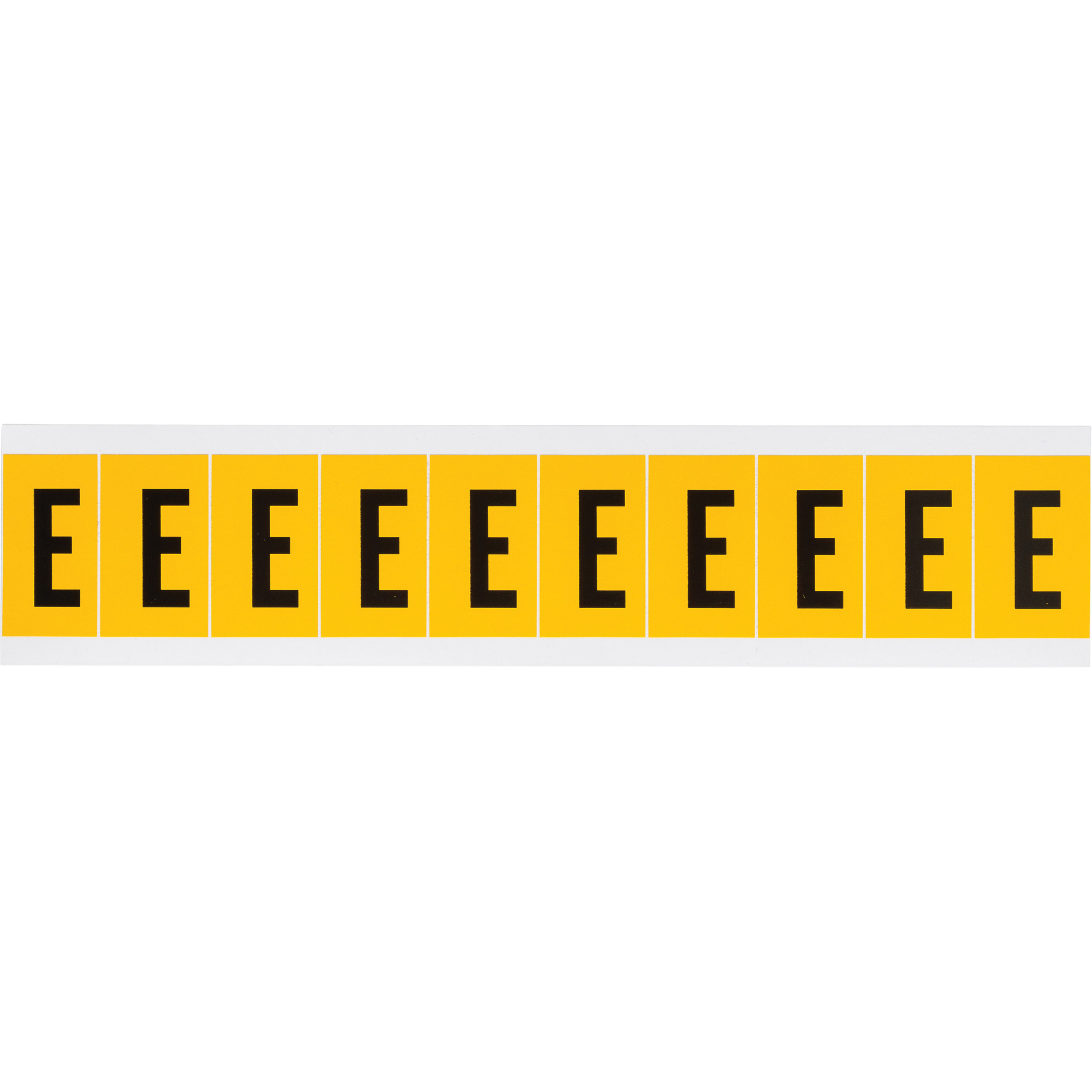 Étiquettes de lettres et chiffres individuels, E, 1" h, Noir sur jaune