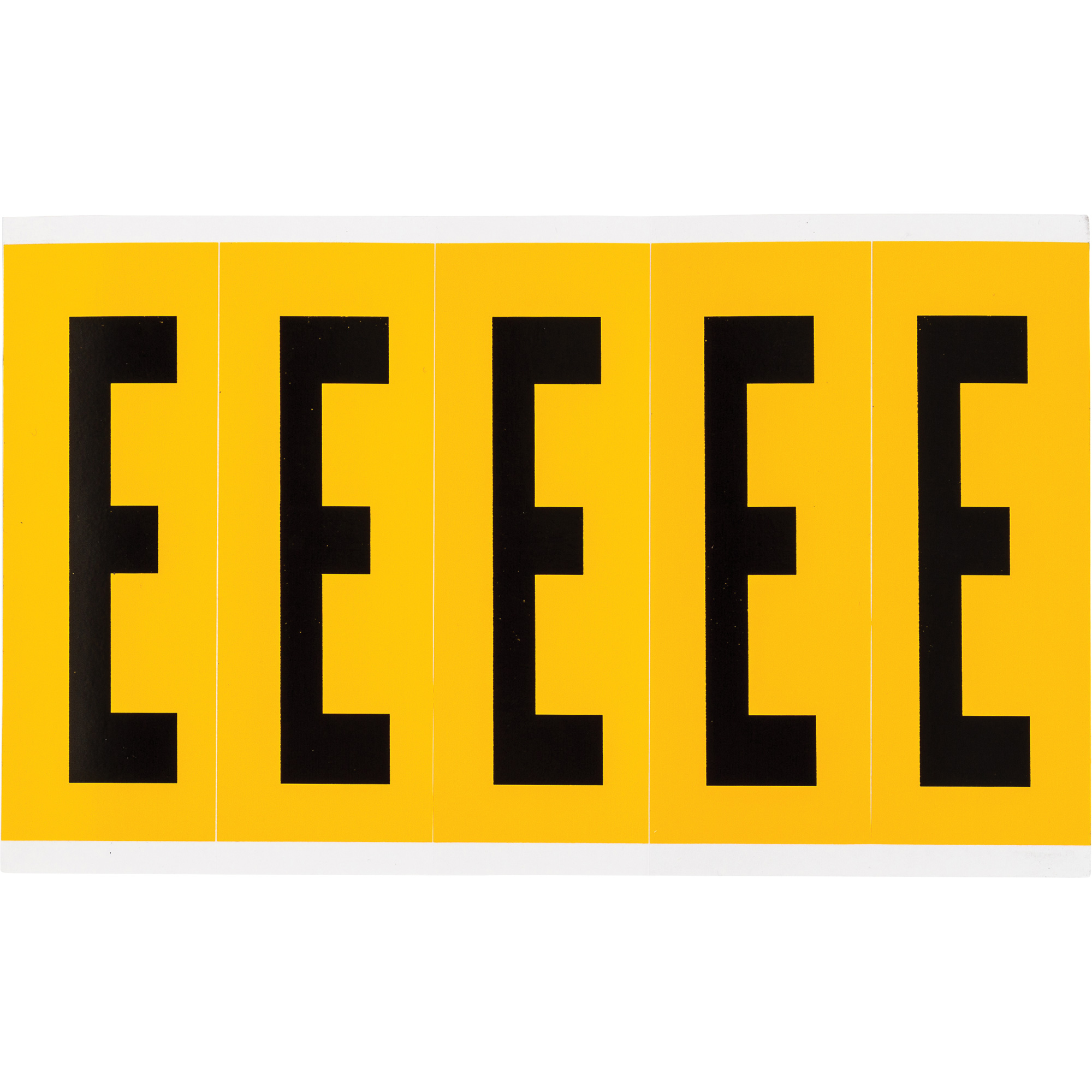 Étiquettes de lettres et chiffres individuels, E, 4" h, Noir sur jaune