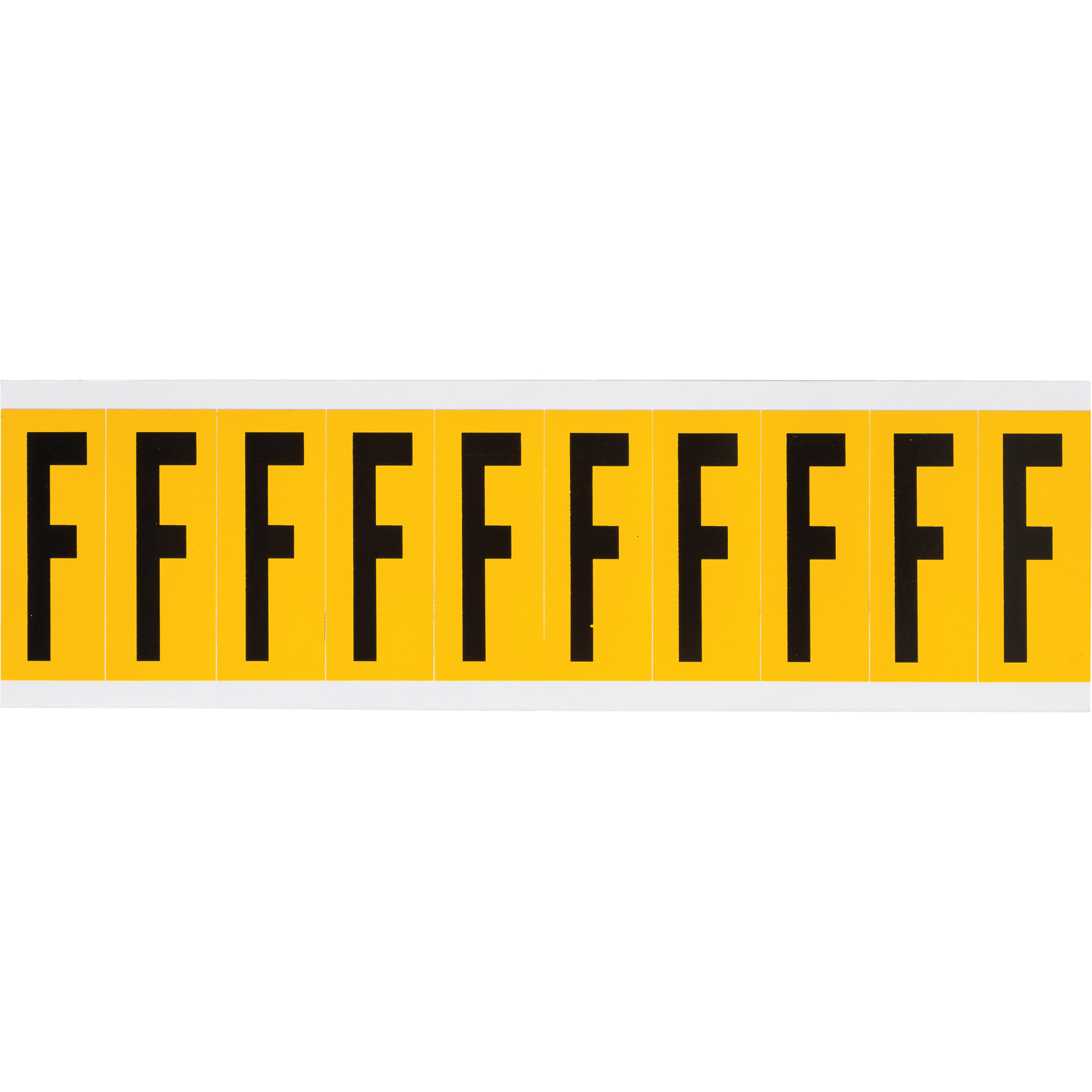Étiquettes de lettres et chiffres individuels, F, 2" h, Noir sur jaune