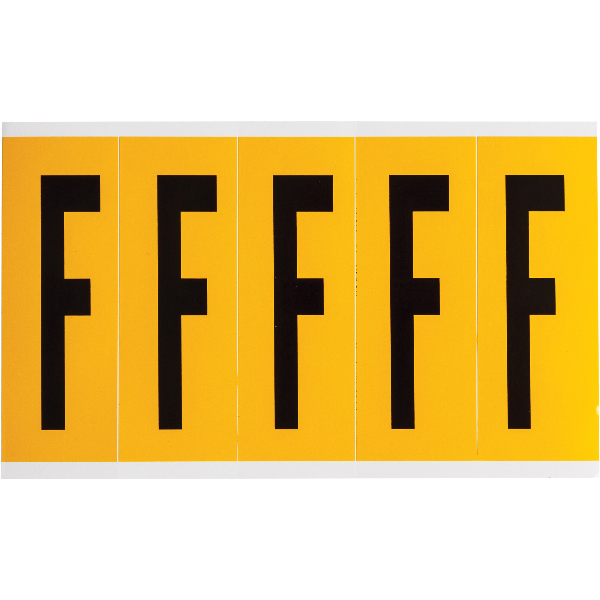 Étiquettes de lettres et chiffres individuels, F, 4" h, Noir sur jaune