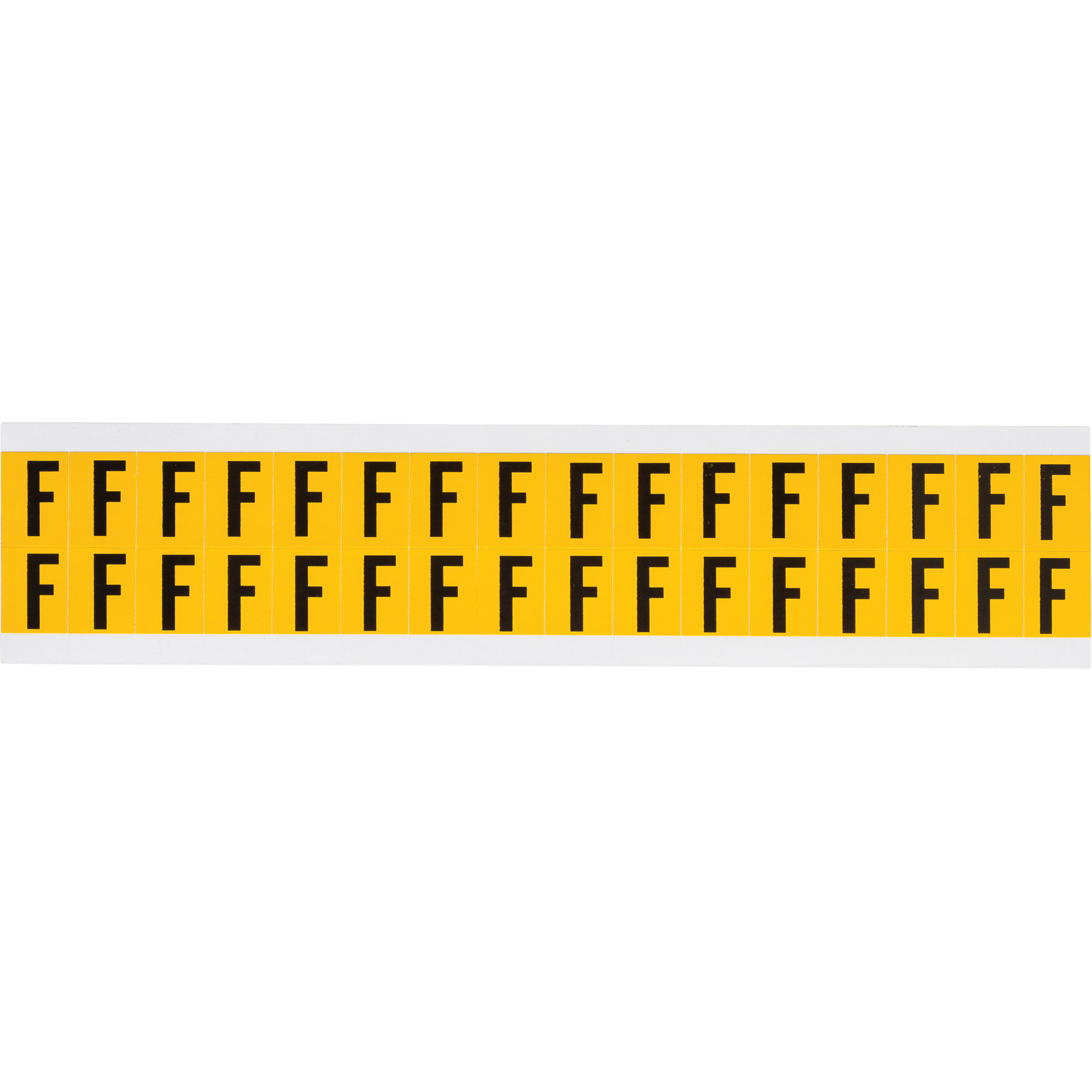 Étiquettes de lettres et chiffres individuels, F, 5/8" h, Noir sur jaune