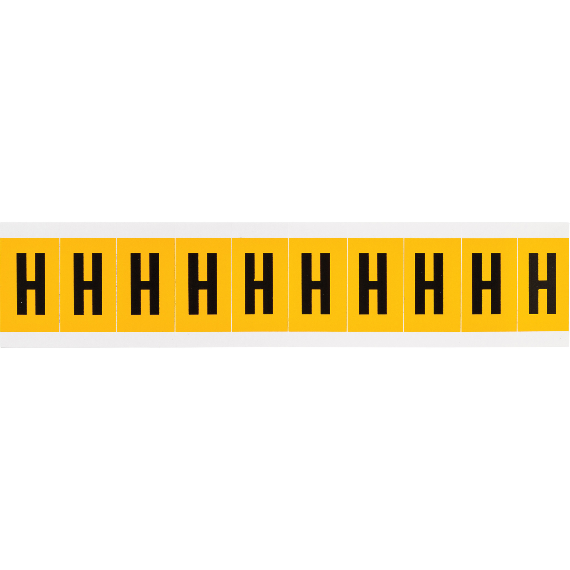 Étiquettes de lettres et chiffres individuels, H, 1" h, Noir sur jaune