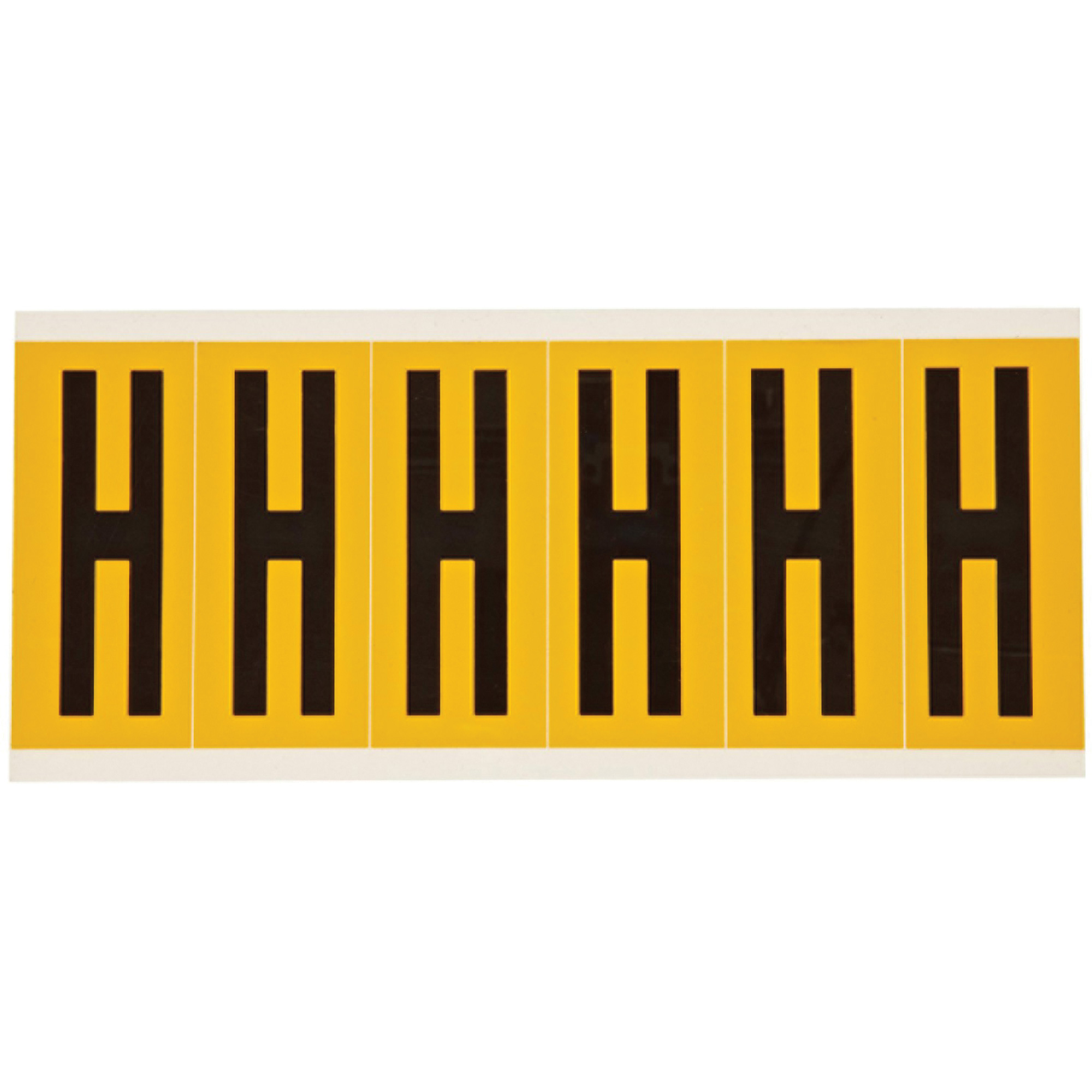 Étiquettes de lettres et chiffres individuels, H, 3" h, Noir sur jaune