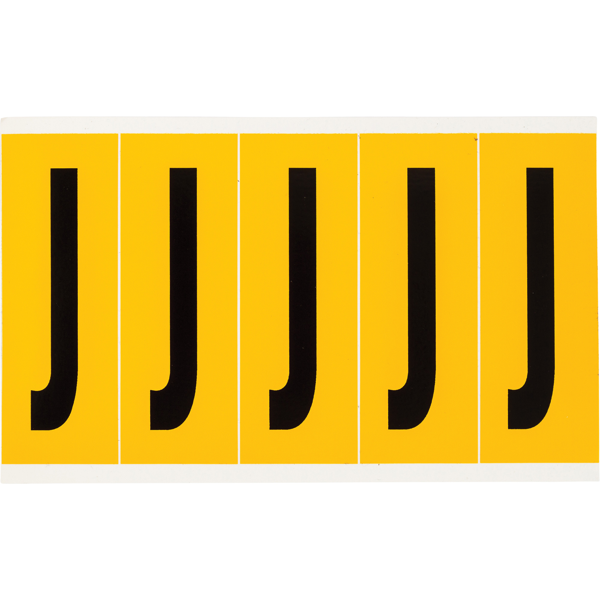 Étiquettes de lettres et chiffres individuels, J, 4" h, Noir sur jaune