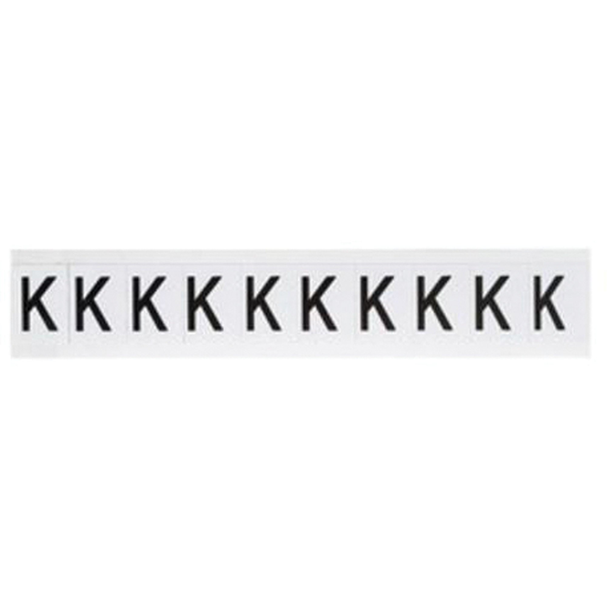 Étiquettes de lettres et chiffres individuels, K, 1" h, Noir sur blanc