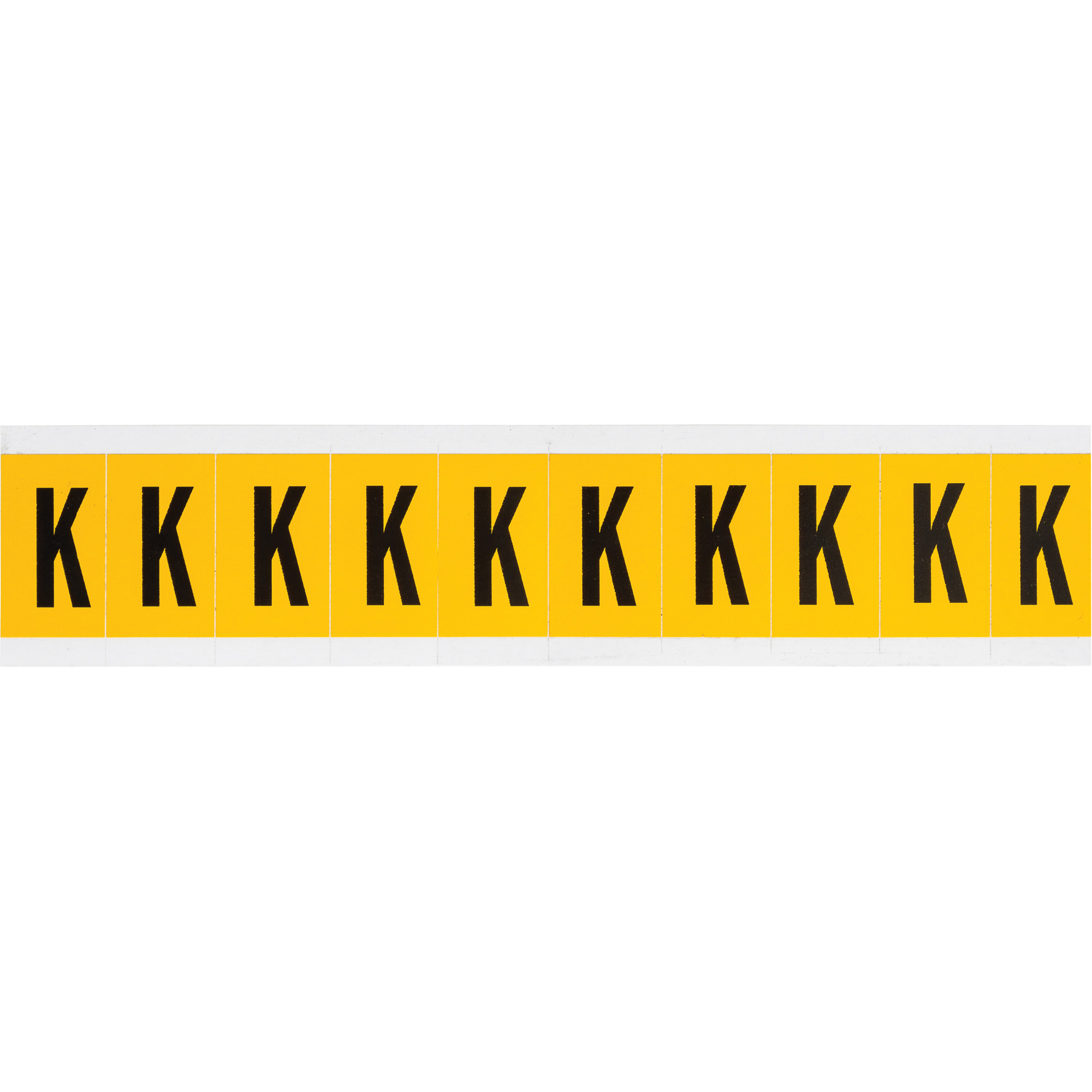 Étiquettes de lettres et chiffres individuels, K, 1" h, Noir sur jaune