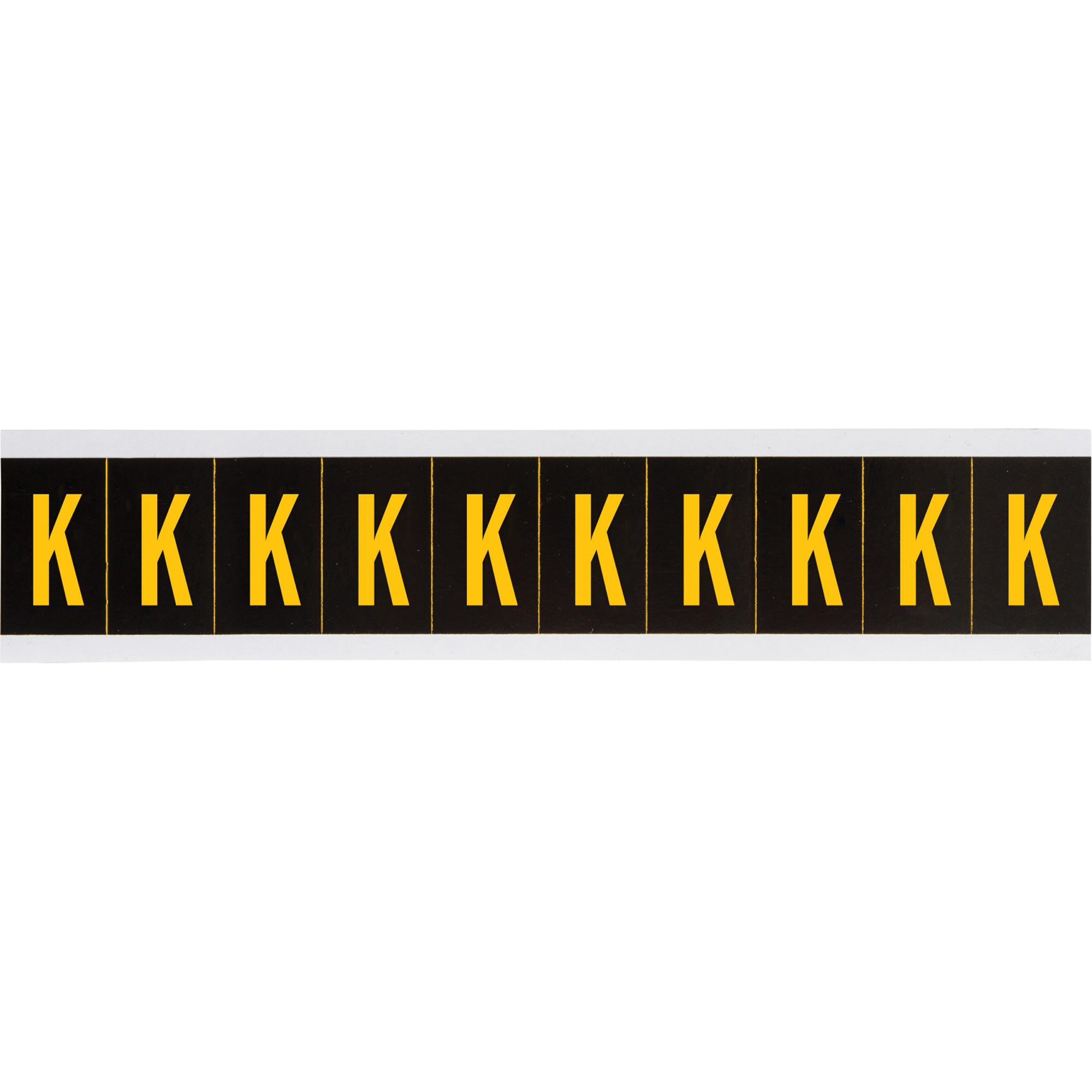 Étiquettes de lettres et chiffres individuels, K, 2" h, Jaune sur noir