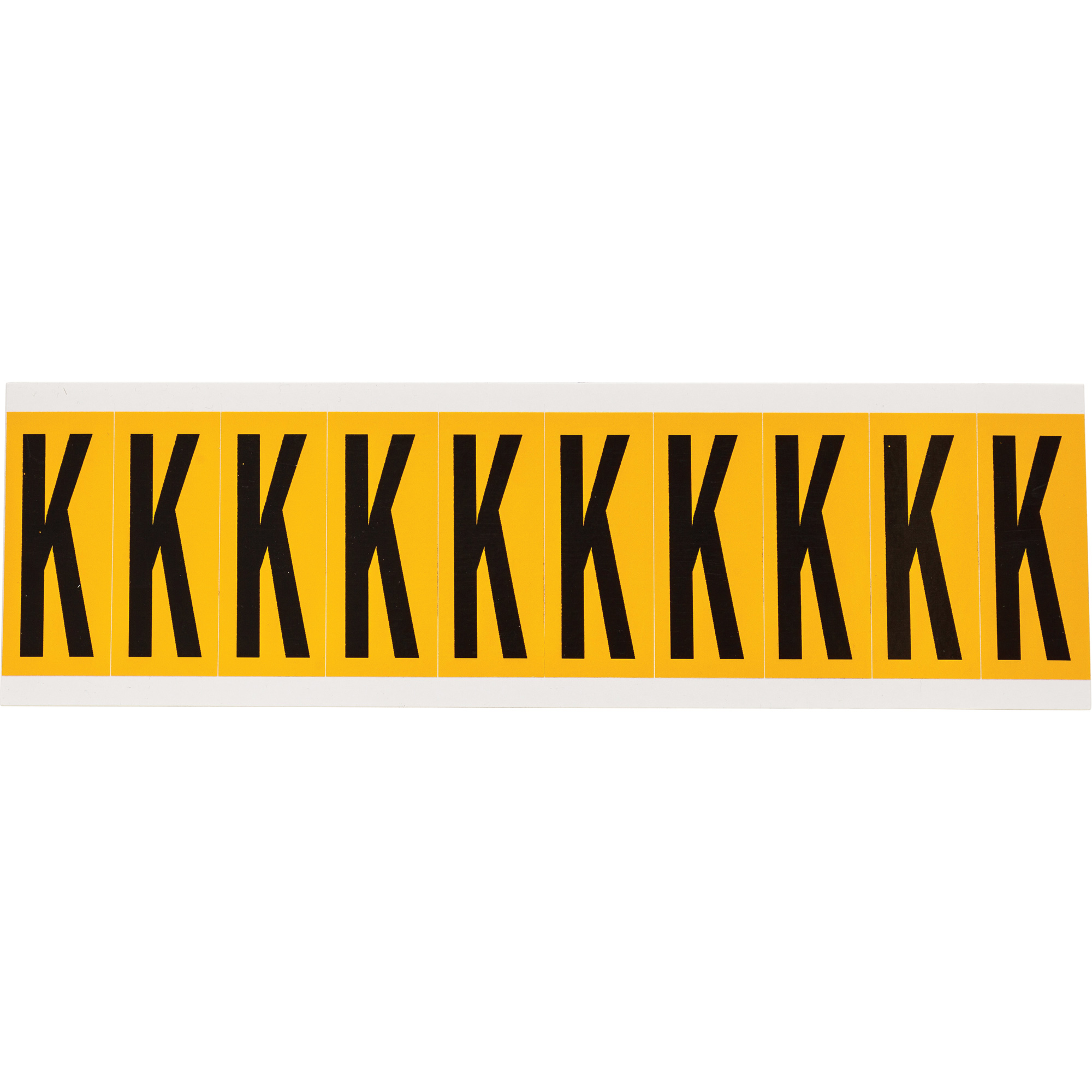 Étiquettes de lettres et chiffres individuels, K, 2" h, Noir sur jaune