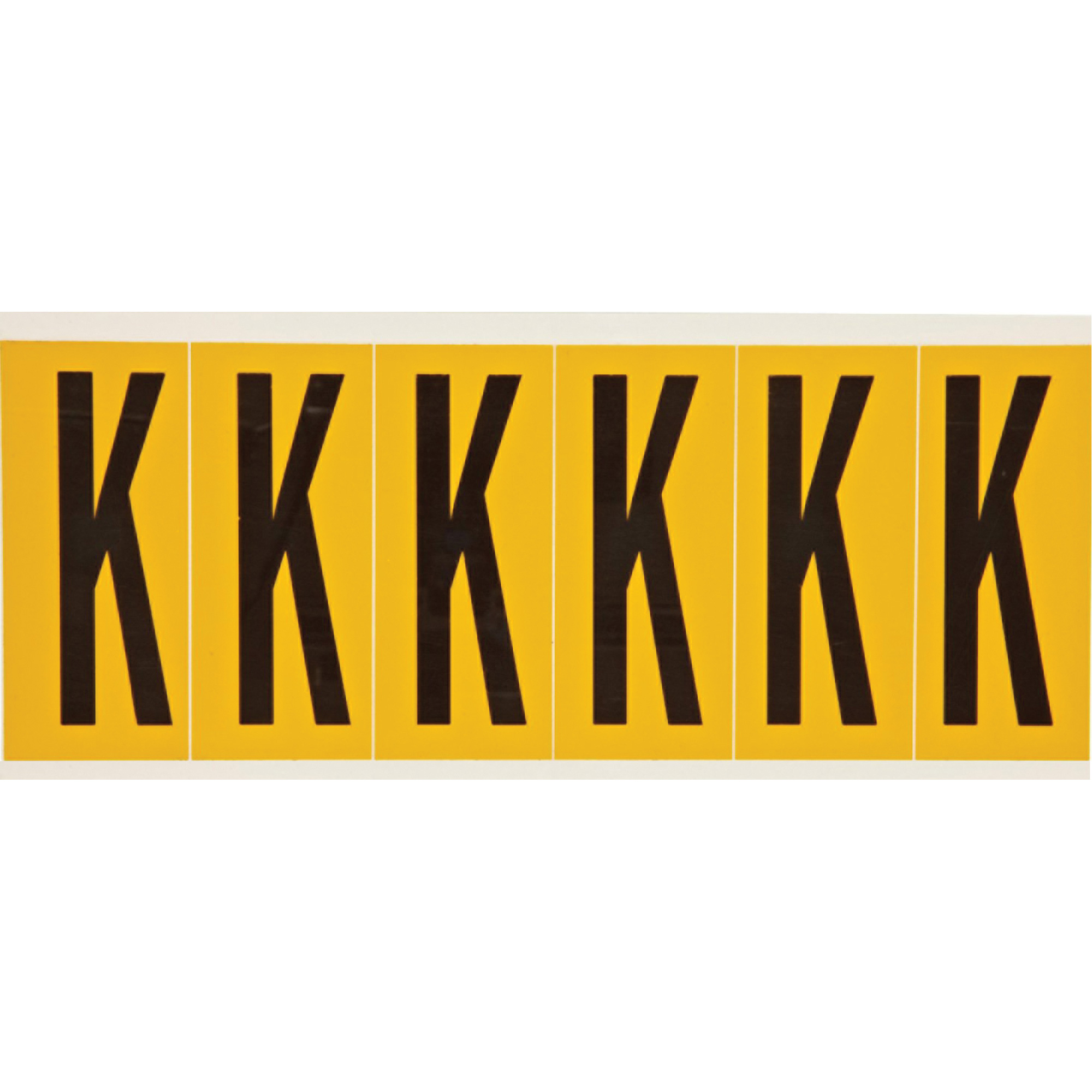 Étiquettes de lettres et chiffres individuels, K, 3" h, Noir sur jaune