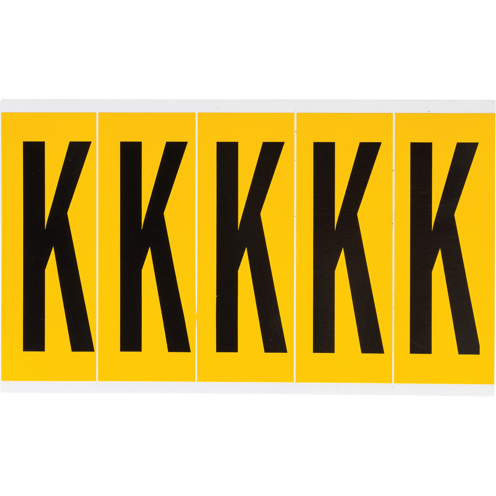 Étiquettes de lettres et chiffres individuels, K, 4" h, Noir sur jaune