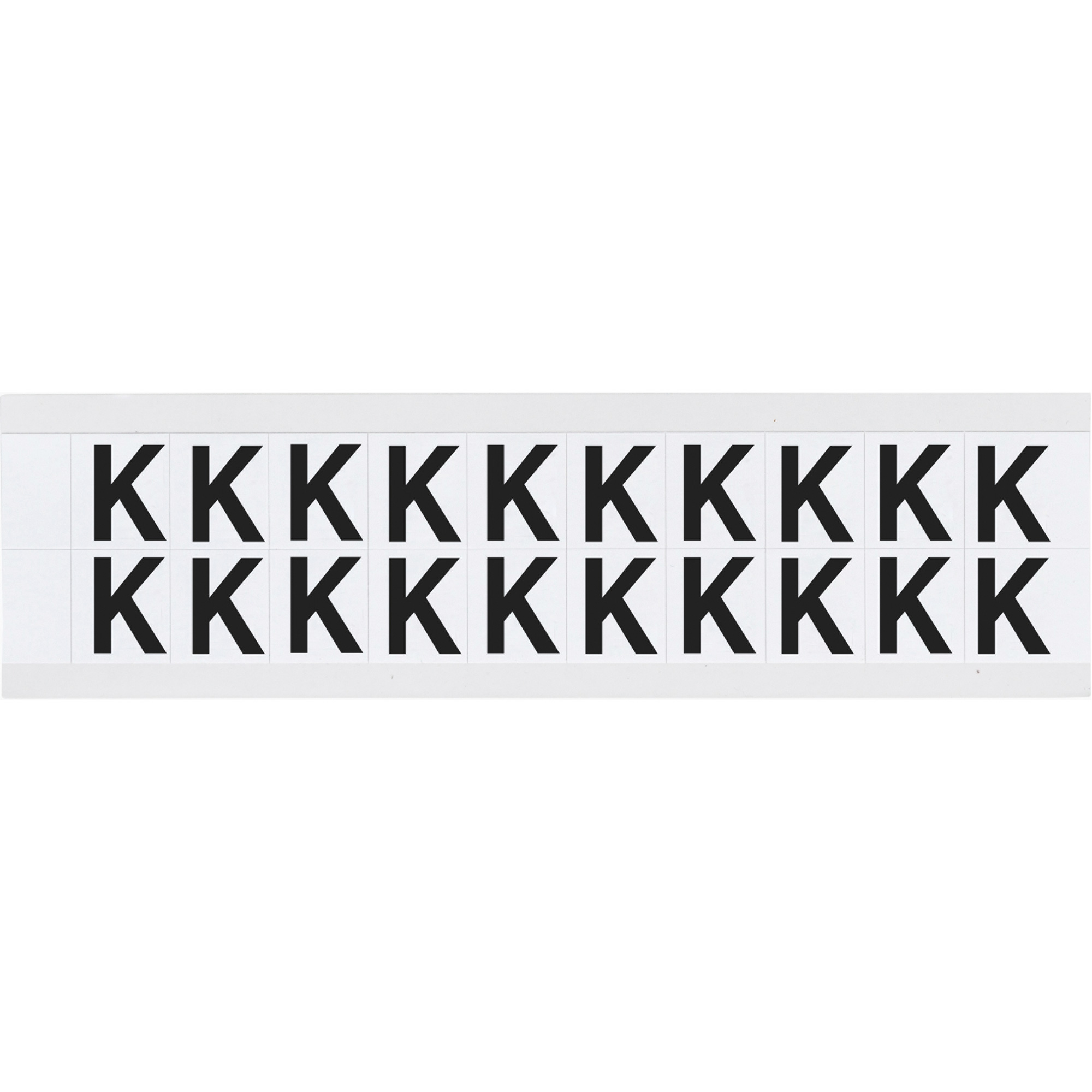 Étiquettes de lettres et chiffres individuels, K, 5/8" h, Noir sur blanc