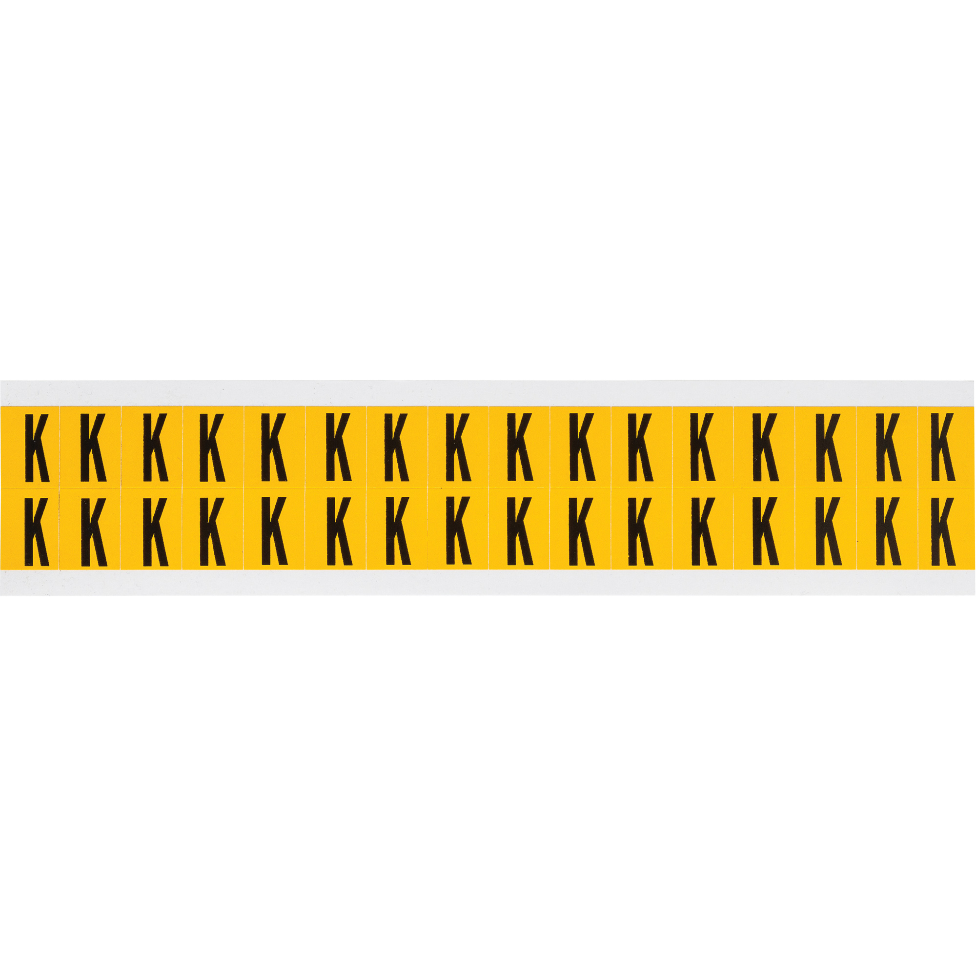 Étiquettes de lettres et chiffres individuels, K, 5/8" h, Noir sur jaune