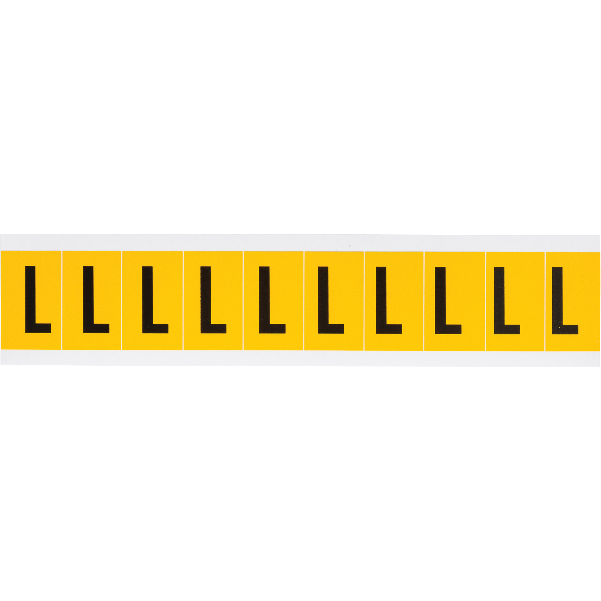 Étiquettes de lettres et chiffres individuels, L, 1" h, Noir sur jaune