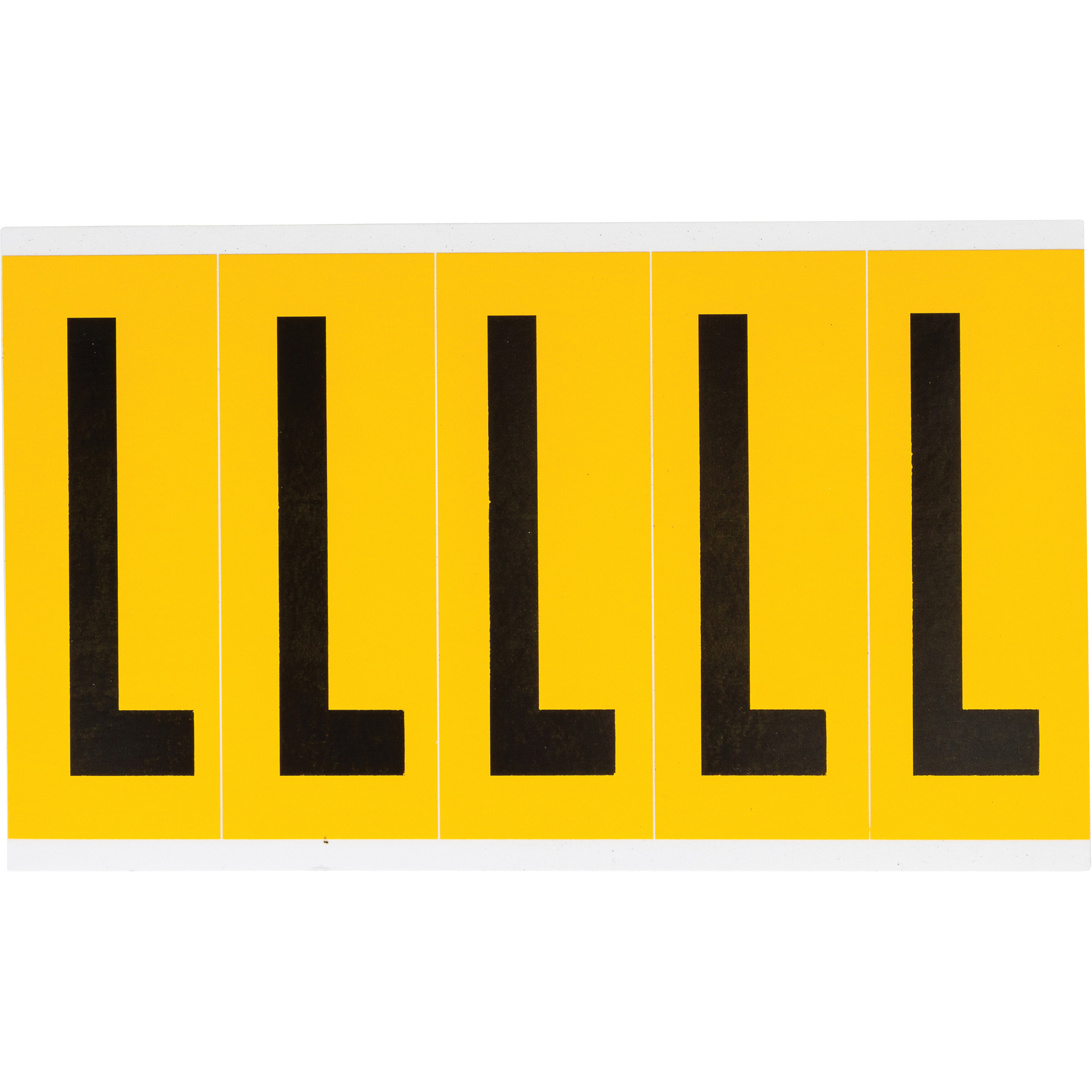 Étiquettes de lettres et chiffres individuels, L, 4" h, Noir sur jaune