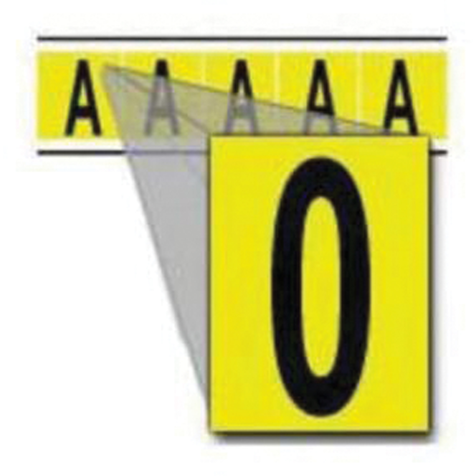 Étiquettes de lettres et chiffres individuels repositionnables, 0, 4" h, Noir sur jaune