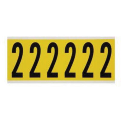 Étiquettes de lettres et chiffres individuels repositionnables, 2, 3" h, Noir sur jaune