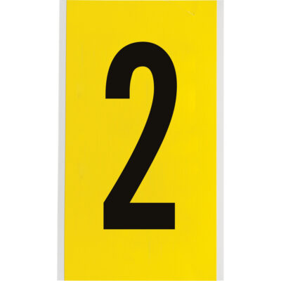 Étiquettes de lettres et chiffres individuels repositionnables, 2, 6" h, Noir sur jaune