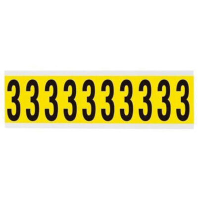 Étiquettes de lettres et chiffres individuels repositionnables, 3, 2" h, Noir sur jaune