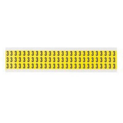 Étiquettes de lettres et chiffres individuels repositionnables, 3, 3/8" h, Noir sur jaune