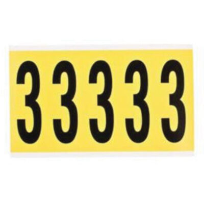 Étiquettes de lettres et chiffres individuels repositionnables, 3, 4" h, Noir sur jaune