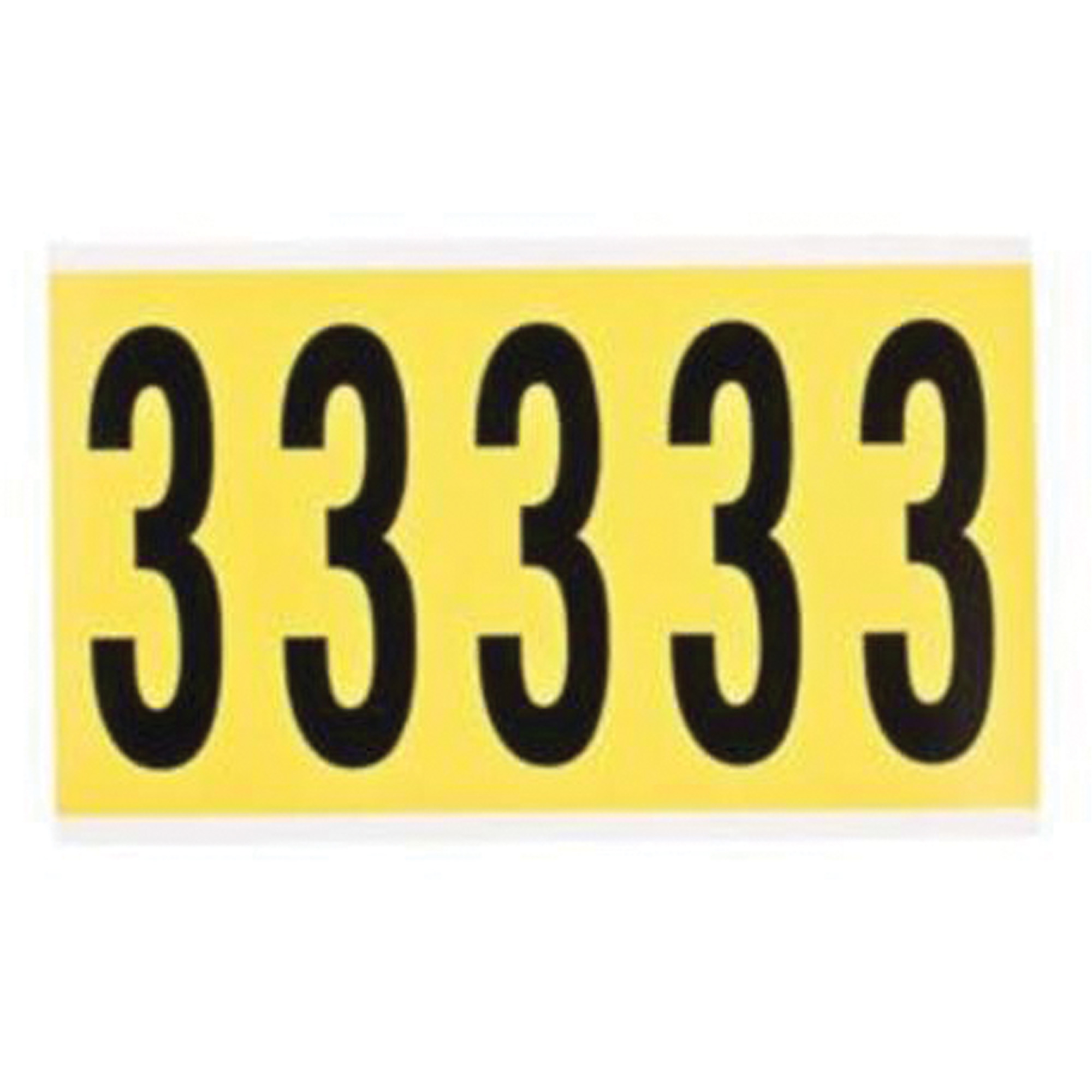 Étiquettes de lettres et chiffres individuels repositionnables, 3, 4" h, Noir sur jaune