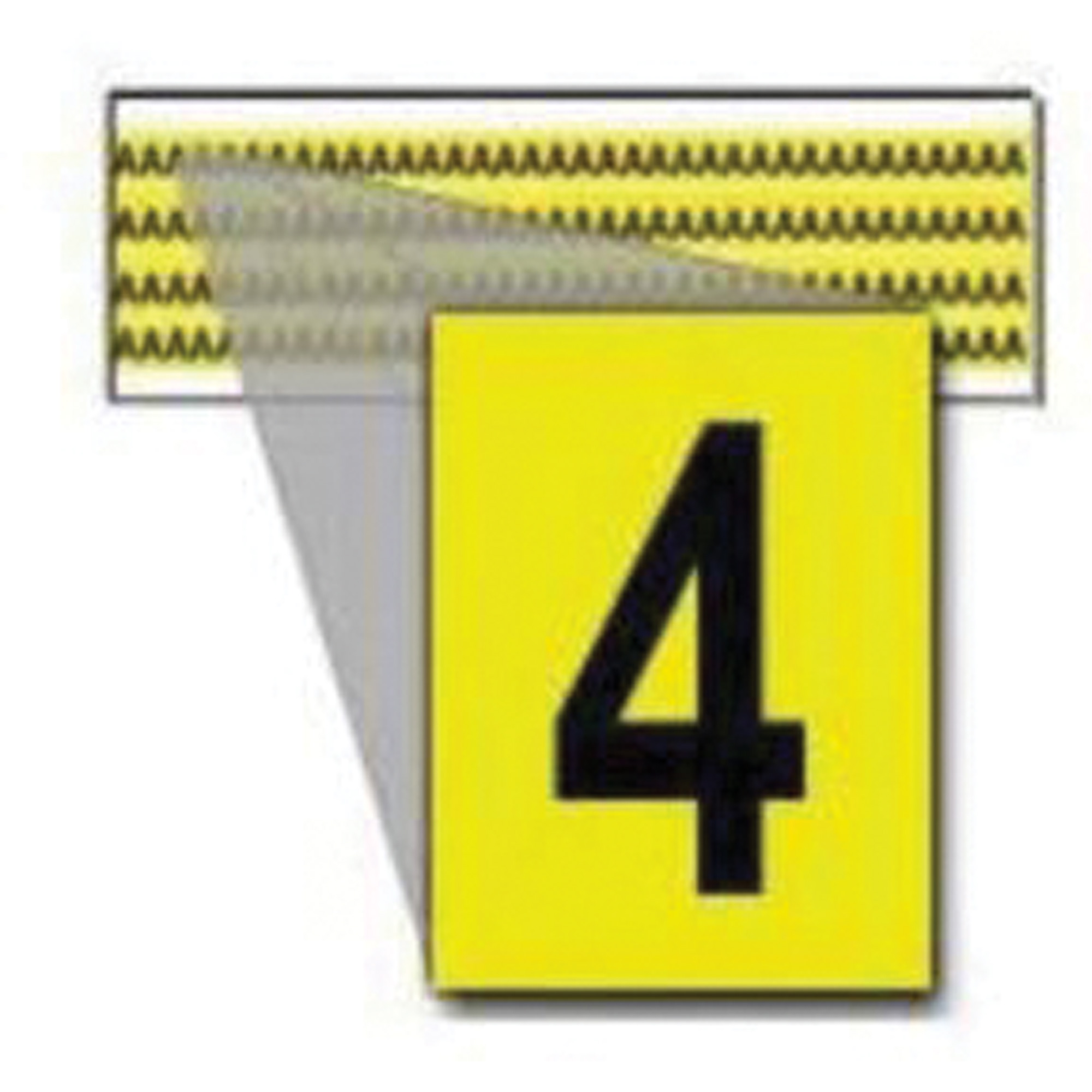 Étiquettes de lettres et chiffres individuels repositionnables, 4, 1/4" h, Noir sur jaune