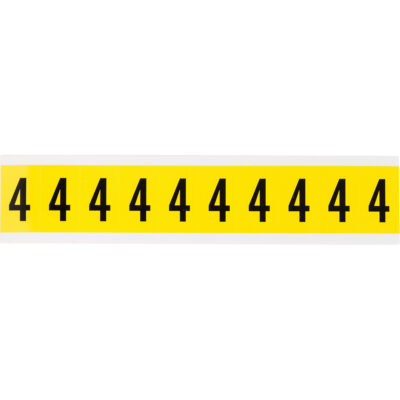 Étiquettes de lettres et chiffres individuels repositionnables, 4, 1" h, Noir sur jaune