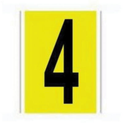 Étiquettes de lettres et chiffres individuels repositionnables, 4, 6" h, Noir sur jaune